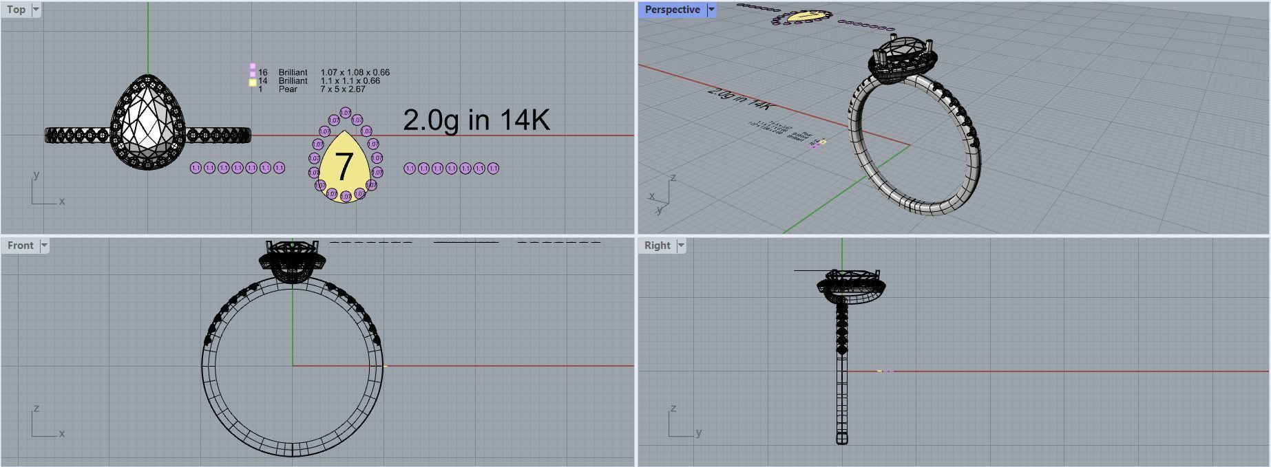 pear 7X5 ring halo ring  3D print model_4