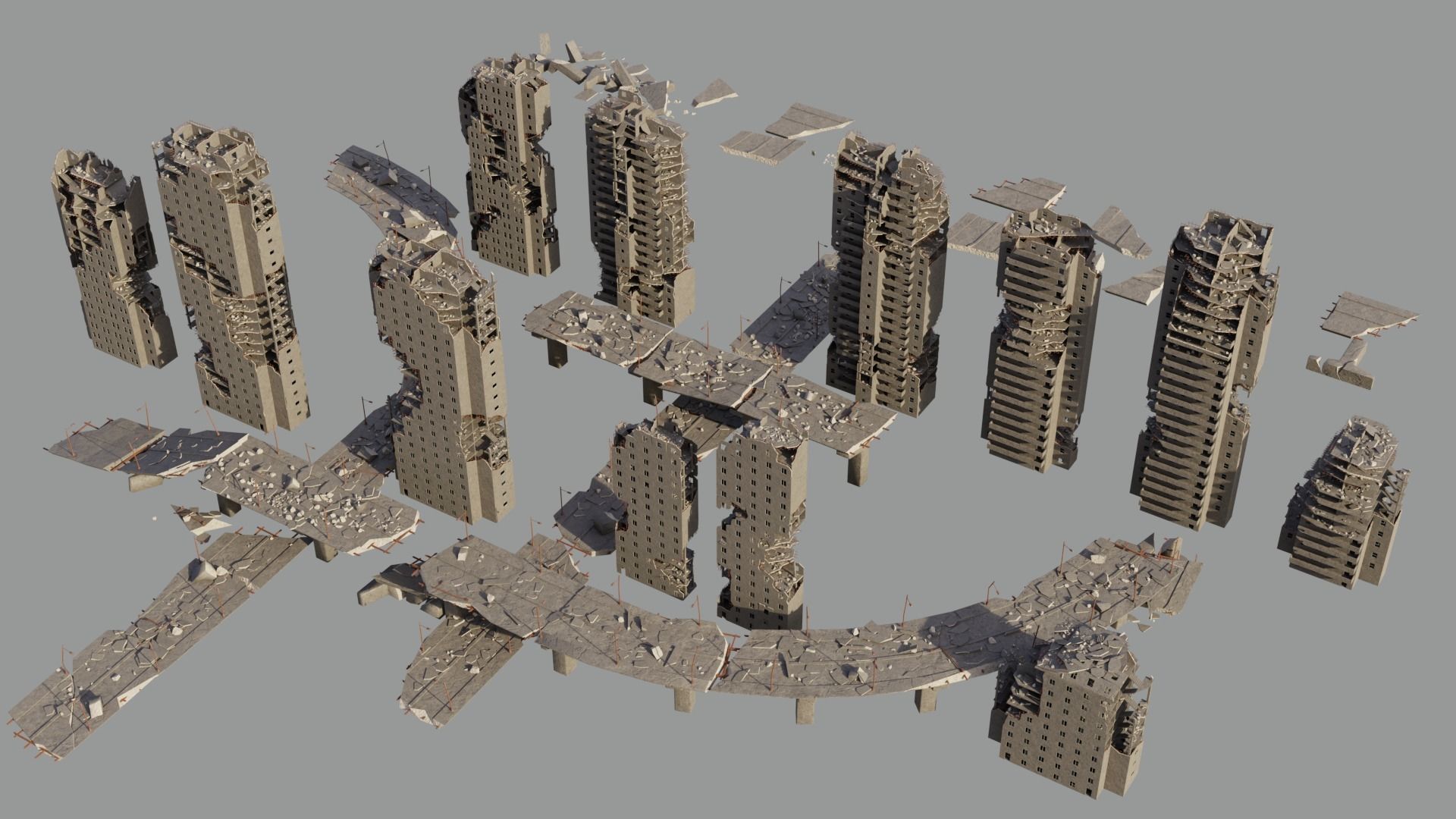 Post Apocalyptic Ruined City 3D Model Collection_30
