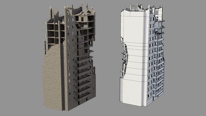 Post Apocalyptic Ruined City 3D Model Pack 5