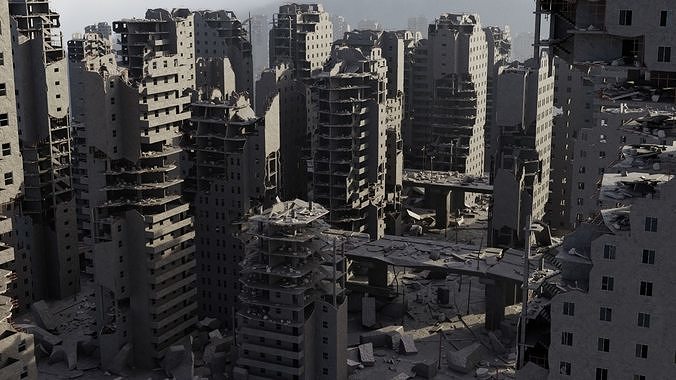Post Apocalyptic Ruined City 3D Model Pack 2