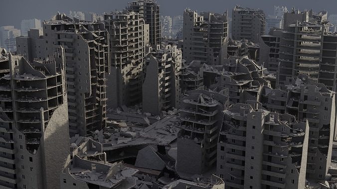 Post Apocalyptic Ruined City 3D Model Pack 3