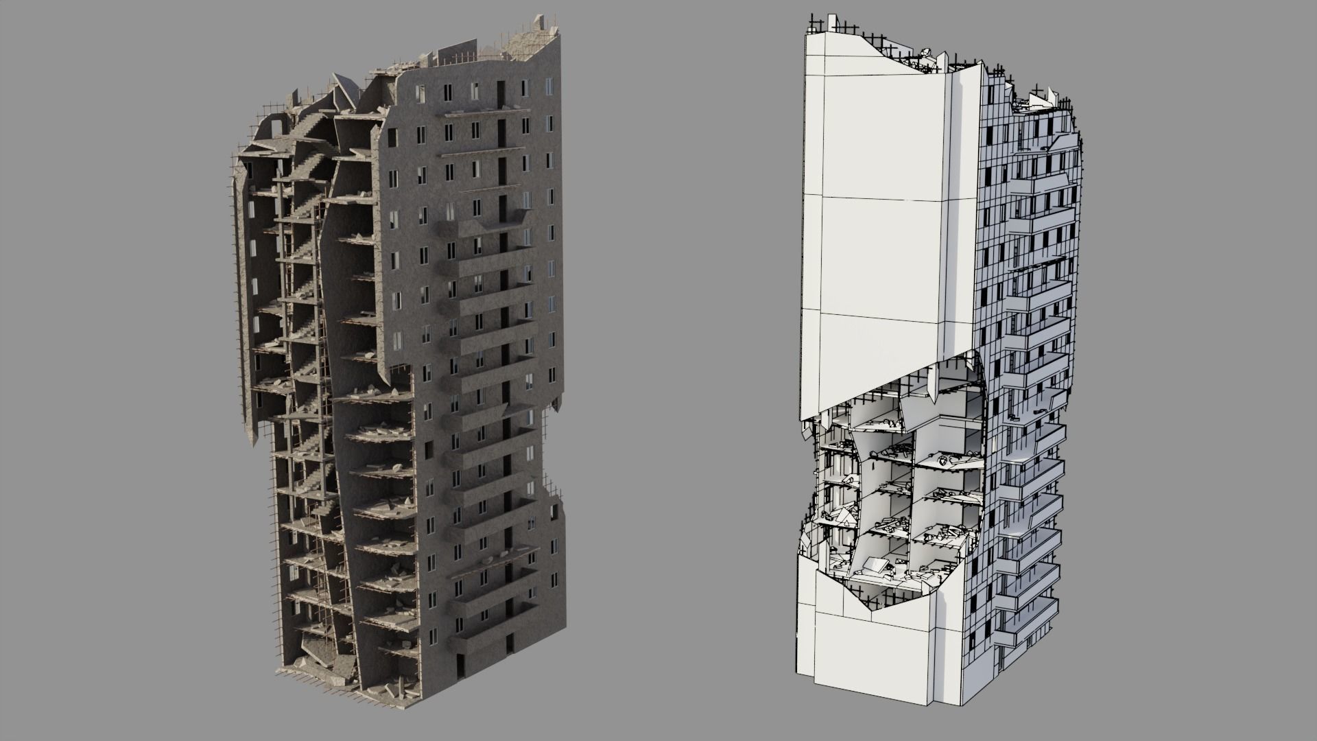 Post Apocalyptic Ruined City 3D Model Collection_3
