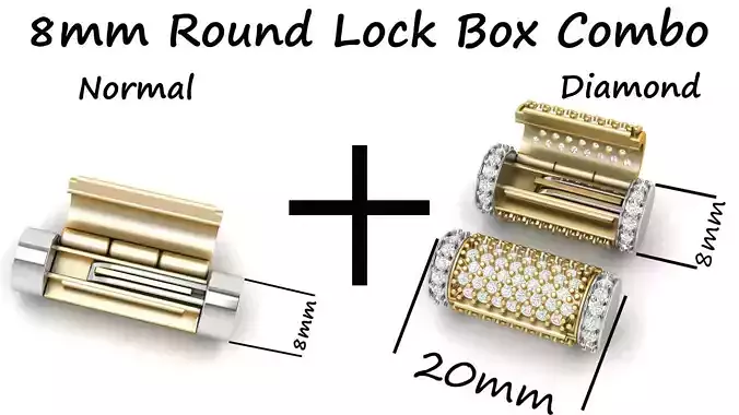 8 mm Round Bracelet Lock Box Combo of Plain and  Diamond  3D Model Collection
