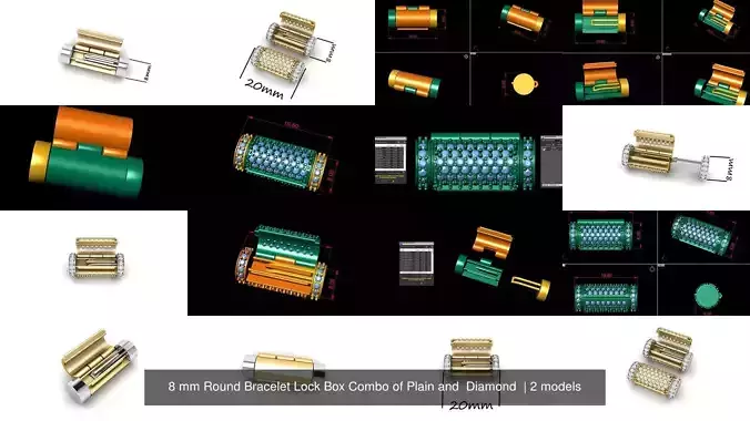 8 mm Round Bracelet Lock Box Combo of Plain and  Diamond 