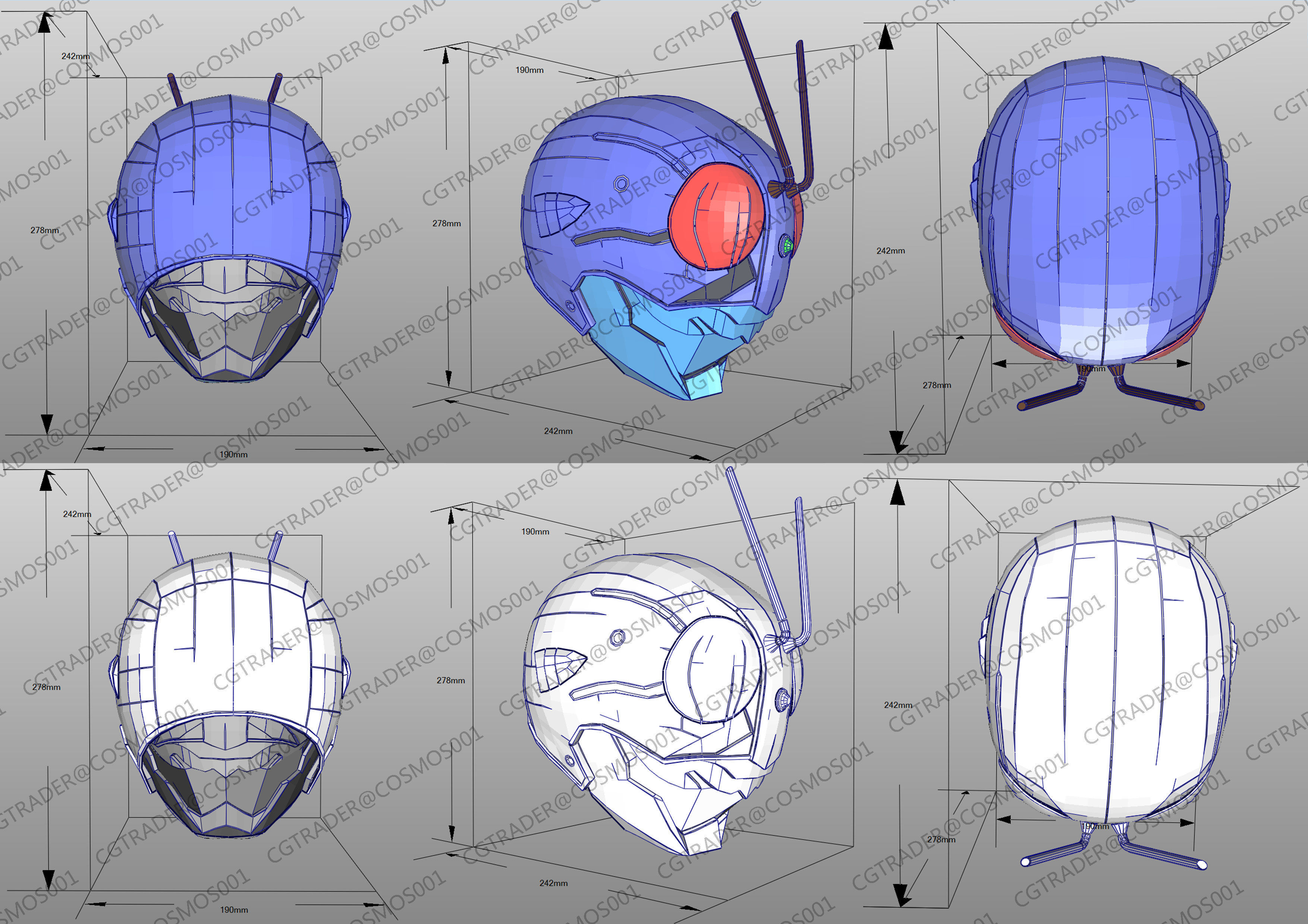 Kamen Rider The First helmet paper papekura Low-poly 3D model_6