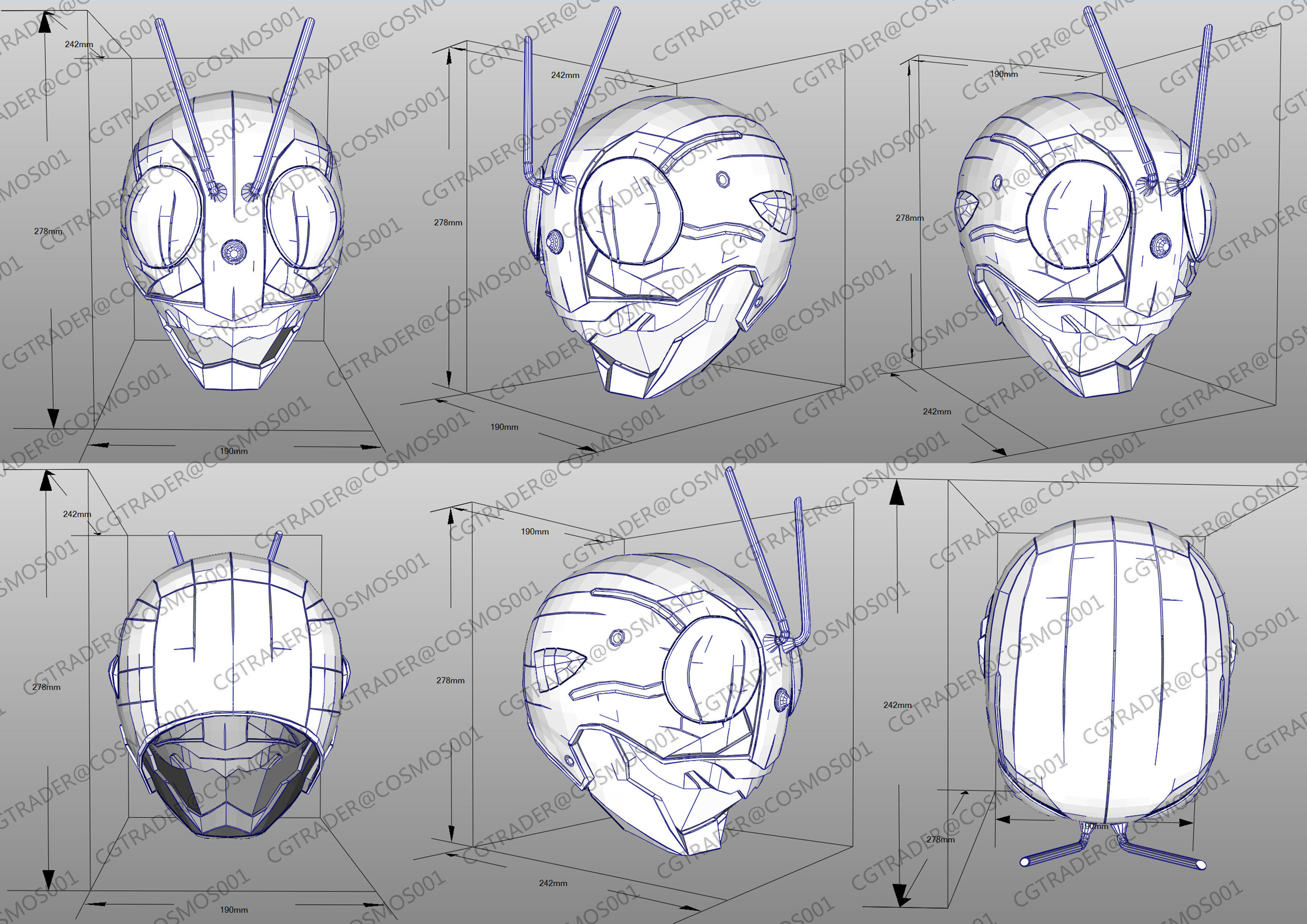 Kamen Rider The First helmet paper papekura Low-poly 3D model_4