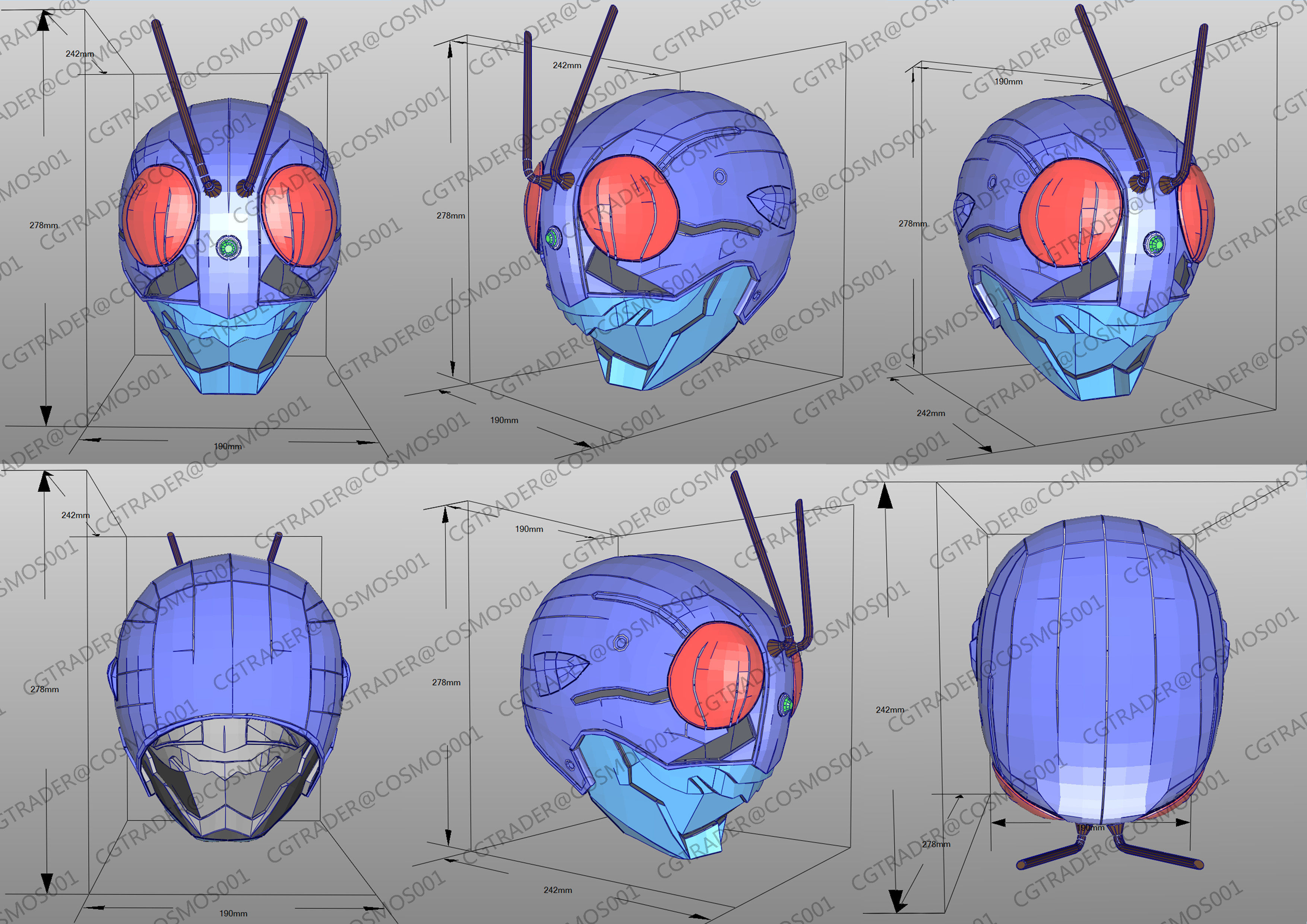 Kamen Rider The First helmet paper papekura Low-poly 3D model_3