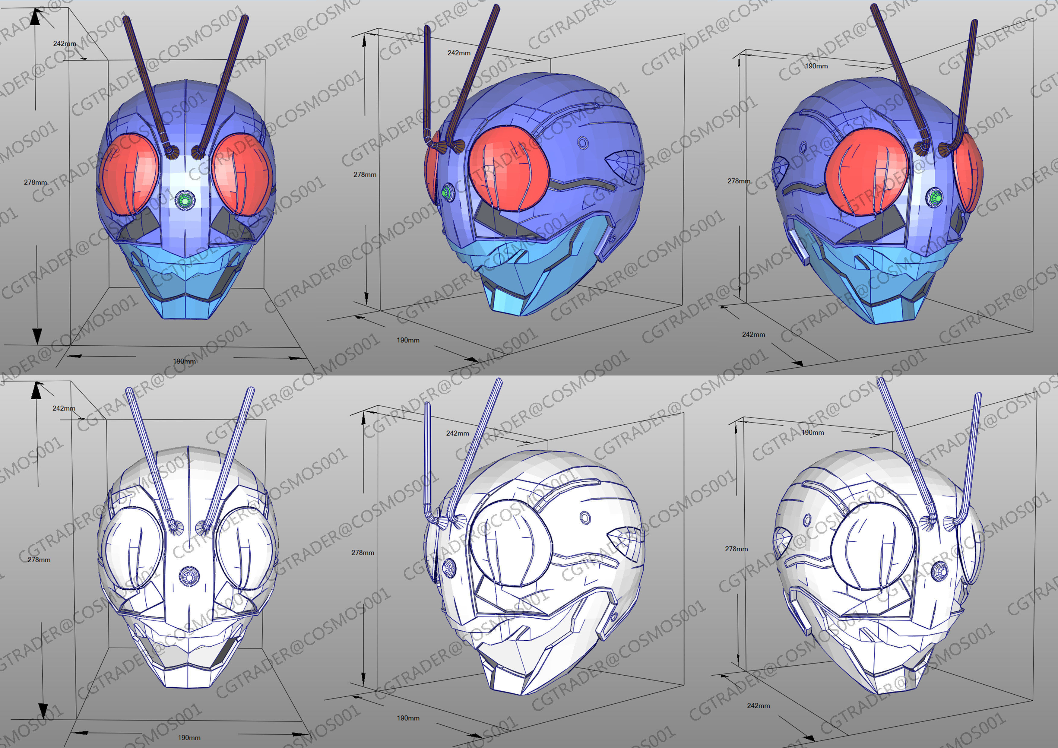 Kamen Rider The First helmet paper papekura Low-poly 3D model_5