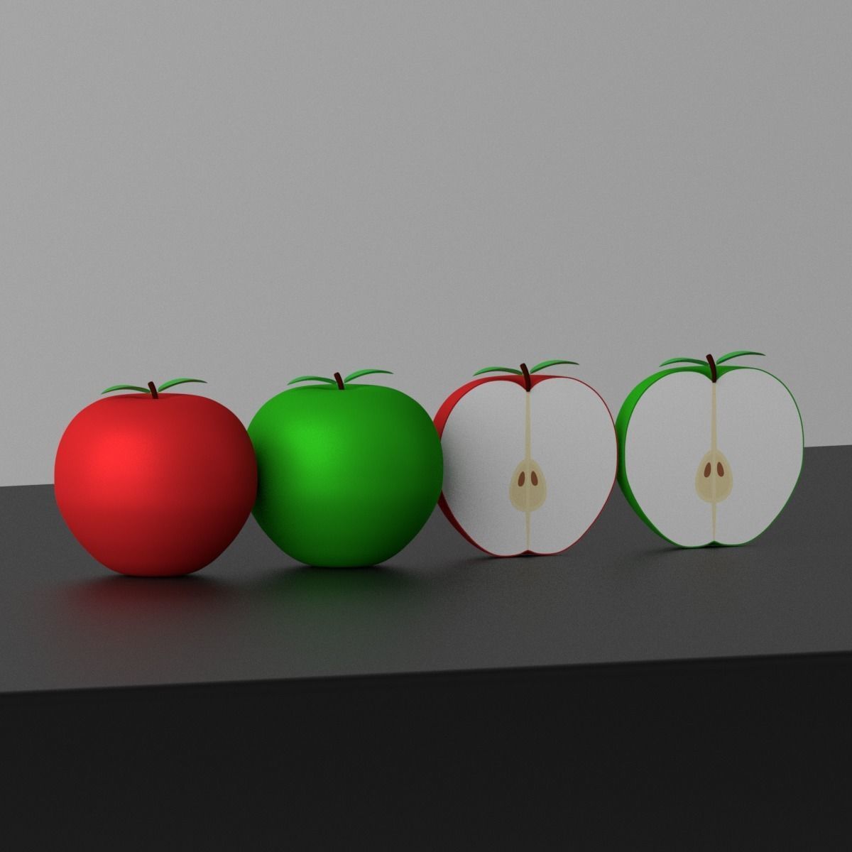 Cartoon Apple Fruit and Slice Low-poly 3D model_4
