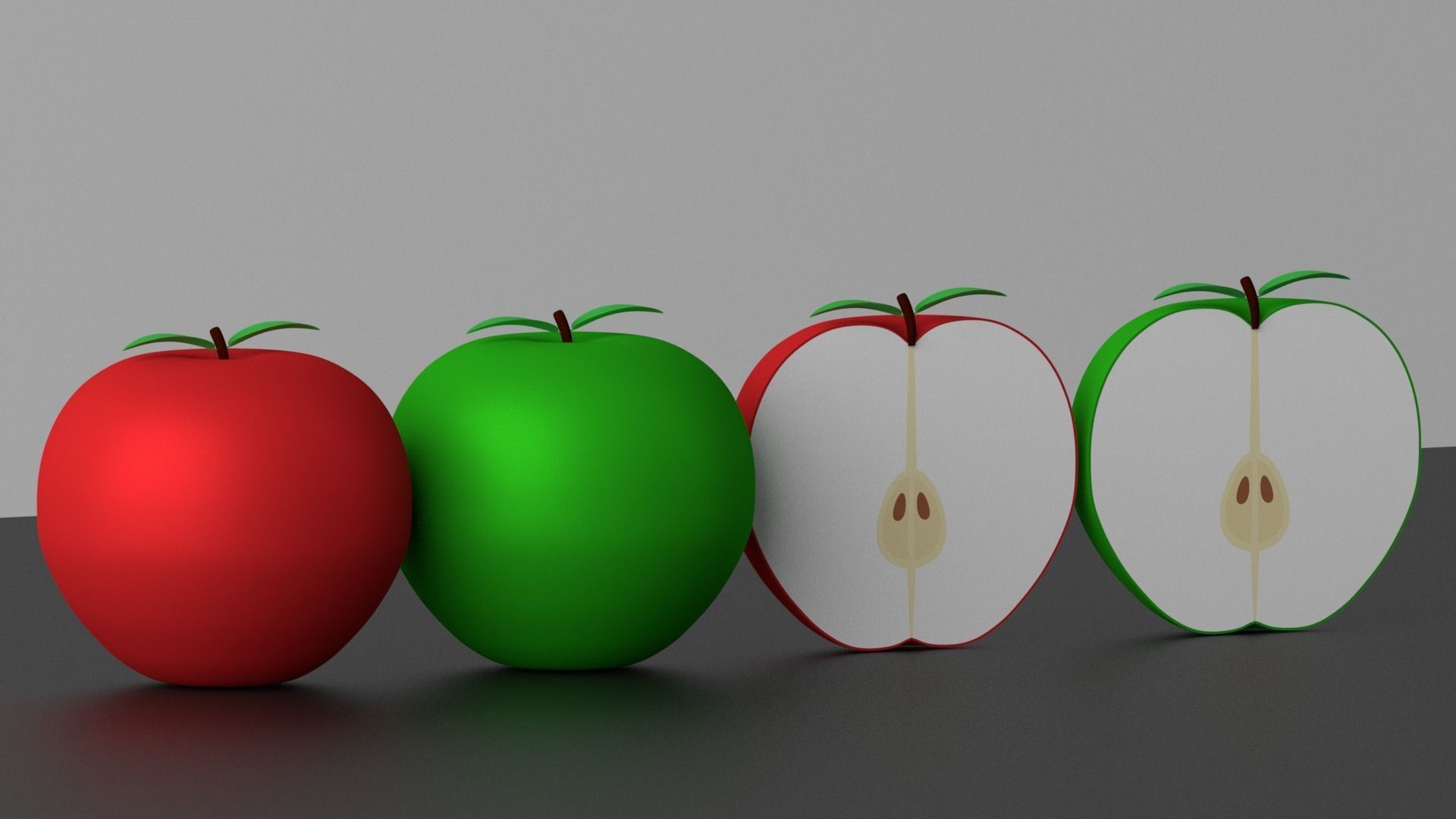 Cartoon Apple Fruit and Slice Low-poly 3D model_2