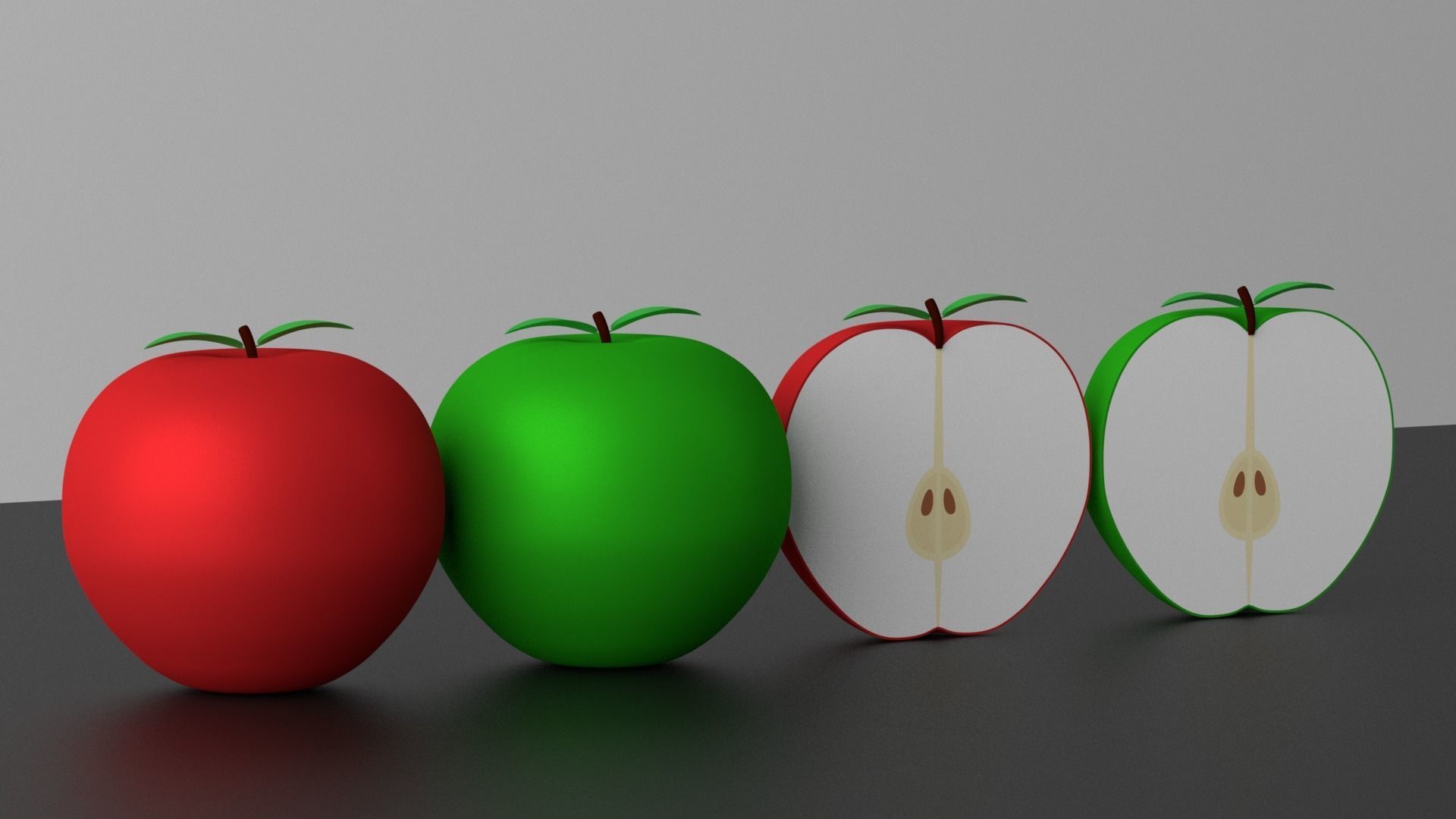 Cartoon Apple Fruit and Slice Low-poly 3D model_3
