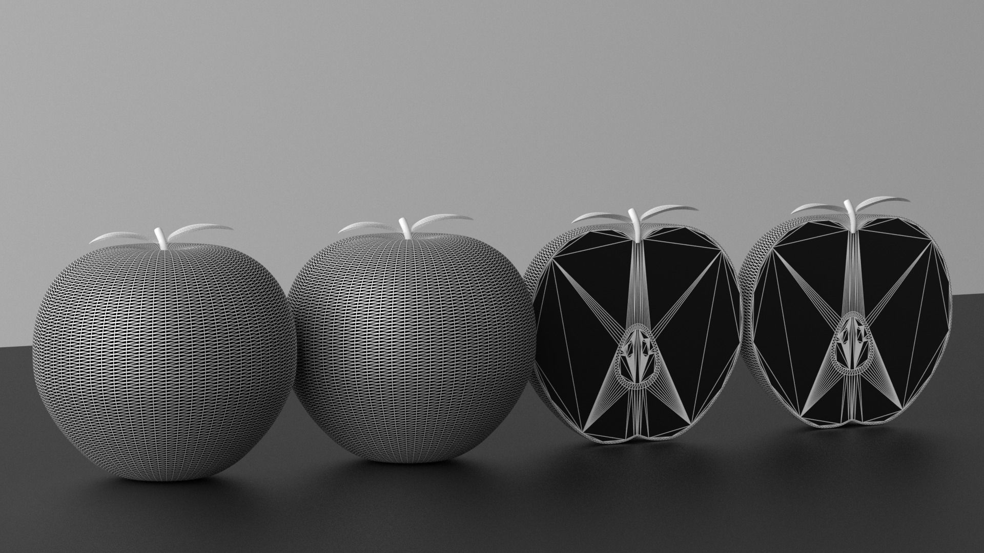 Cartoon Apple Fruit and Slice Low-poly 3D model_7