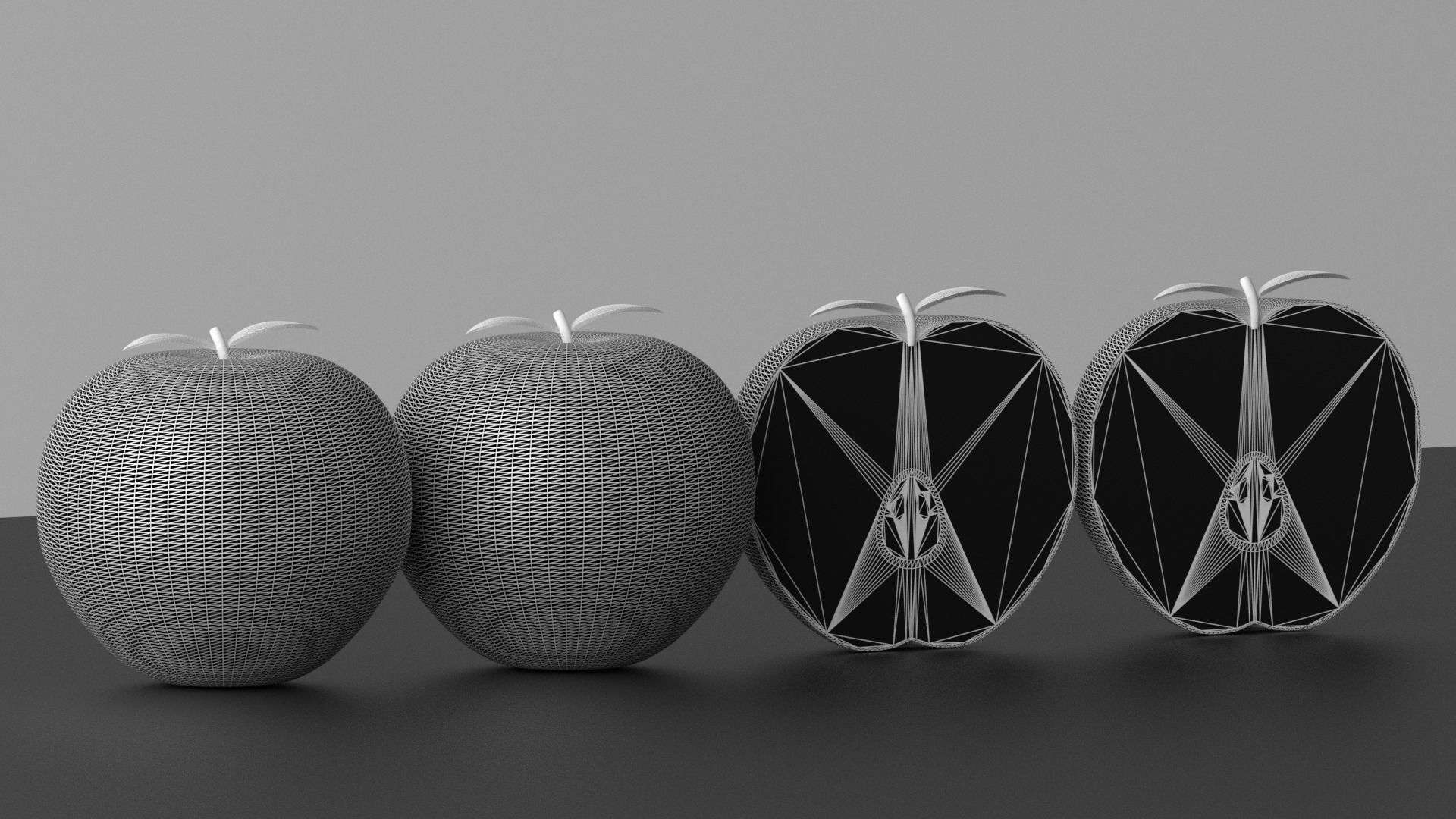 Cartoon Apple Fruit and Slice Low-poly 3D model_6