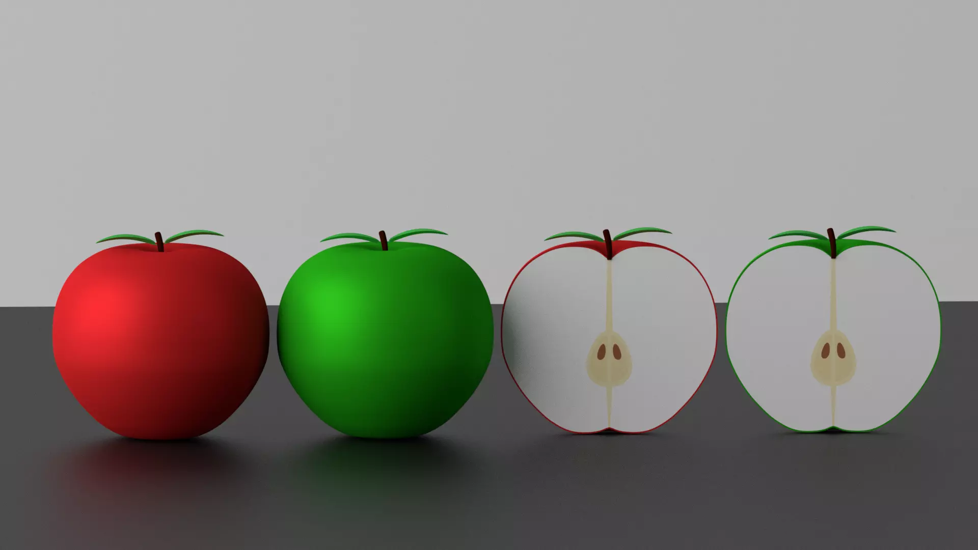 Cartoon Apple Fruit and Slice Low-poly 3D model_0