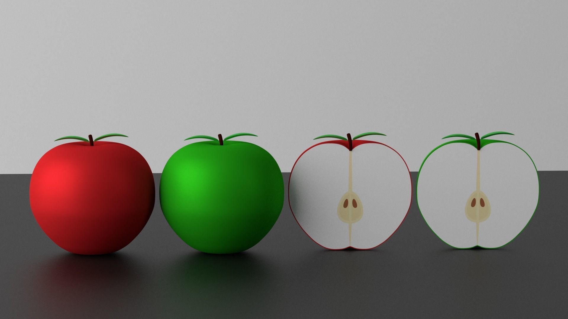 Cartoon Apple Fruit and Slice Low-poly 3D model_1