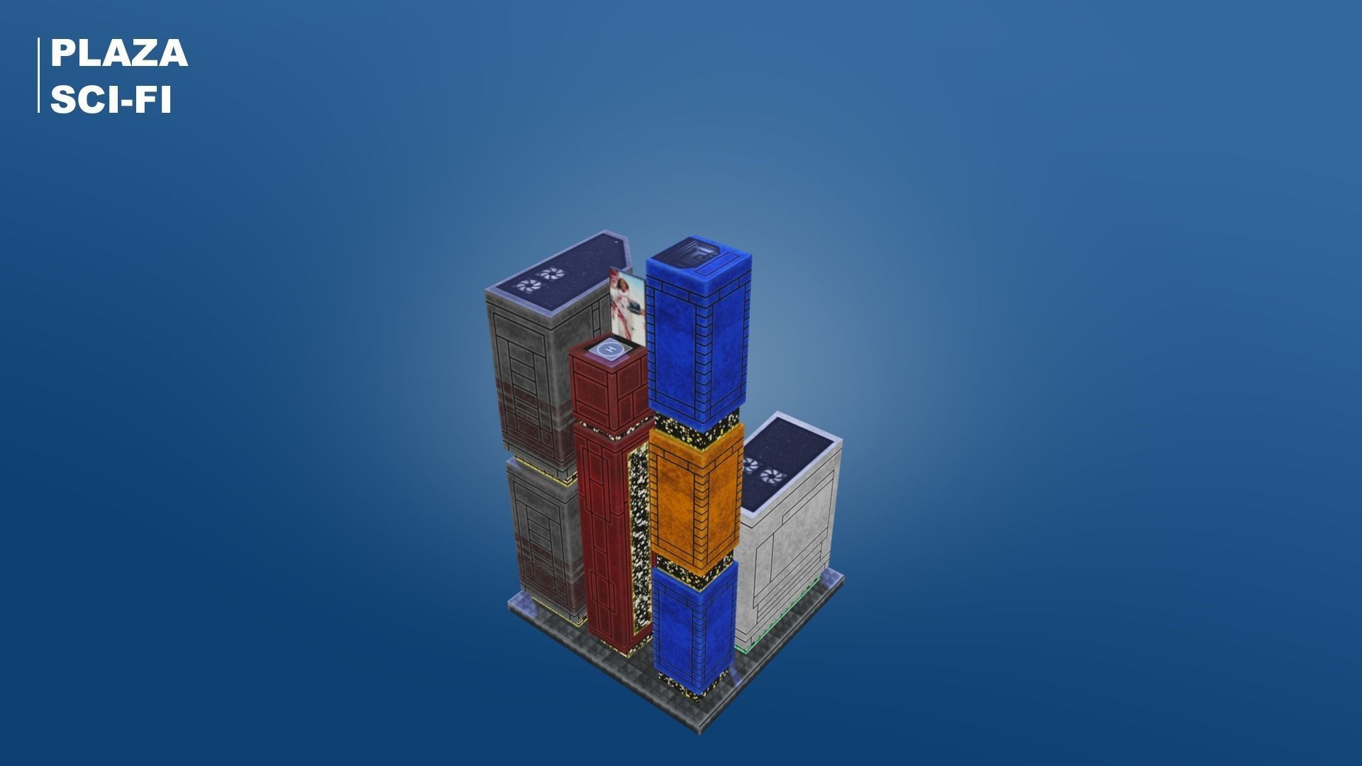 Low Poly Sci-Fi Building 6 - Plaza - Pixel City 3D Asset Pack Low-poly 3D model_6
