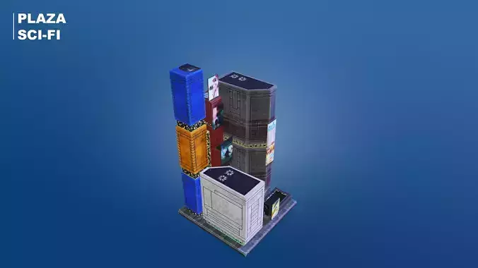 Low Poly Sci-Fi Building 6 - Plaza - Pixel City 3D Asset Pack Low-poly 3D model
