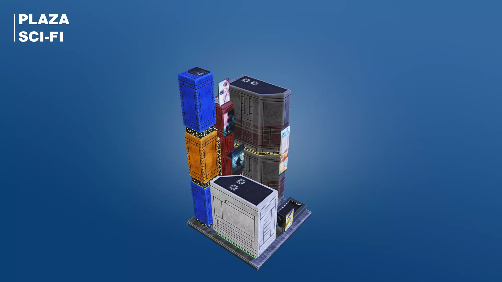 Low Poly Sci-Fi Building 6 - Plaza - Pixel City 3D Asset Pack Low-poly 3D model_0