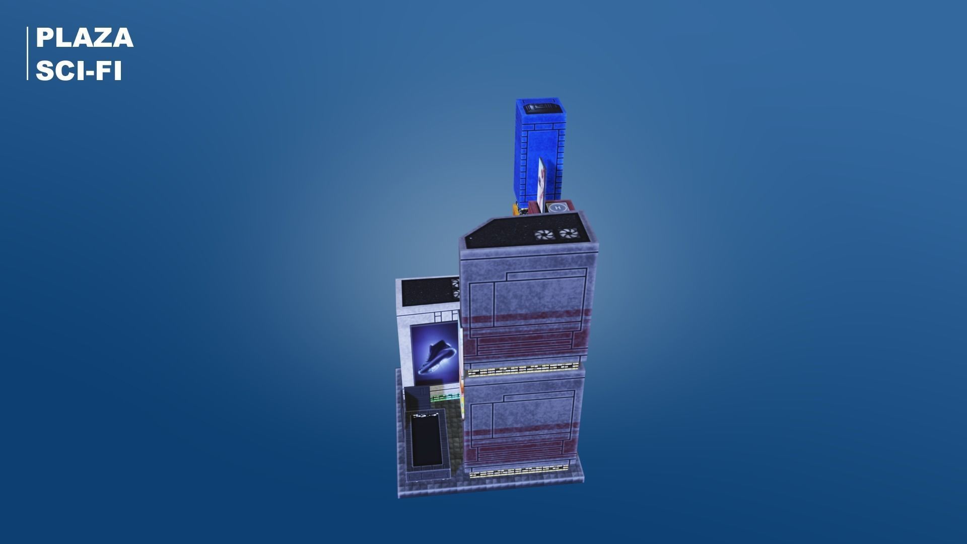 Low Poly Sci-Fi Building 6 - Plaza - Pixel City 3D Asset Pack Low-poly 3D model_3