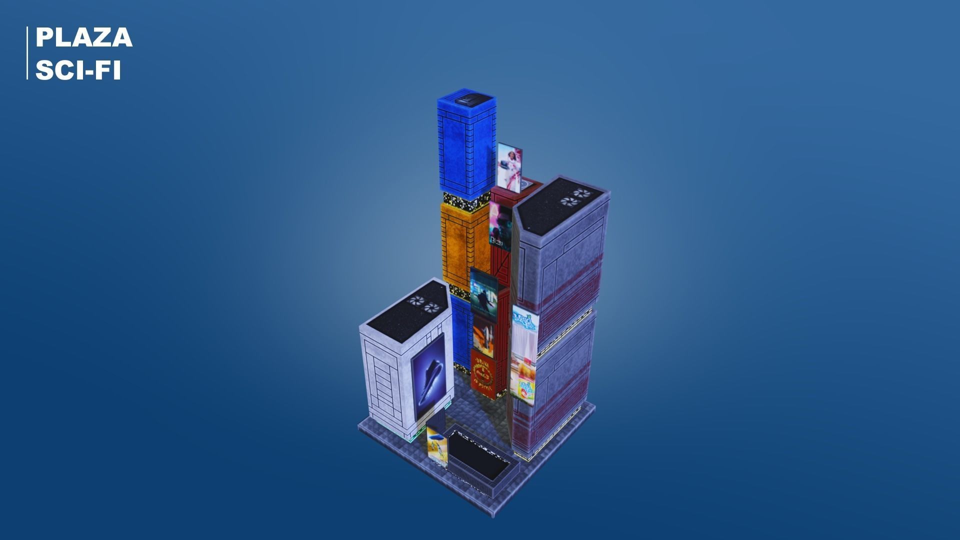 Low Poly Sci-Fi Building 6 - Plaza - Pixel City 3D Asset Pack Low-poly 3D model_2