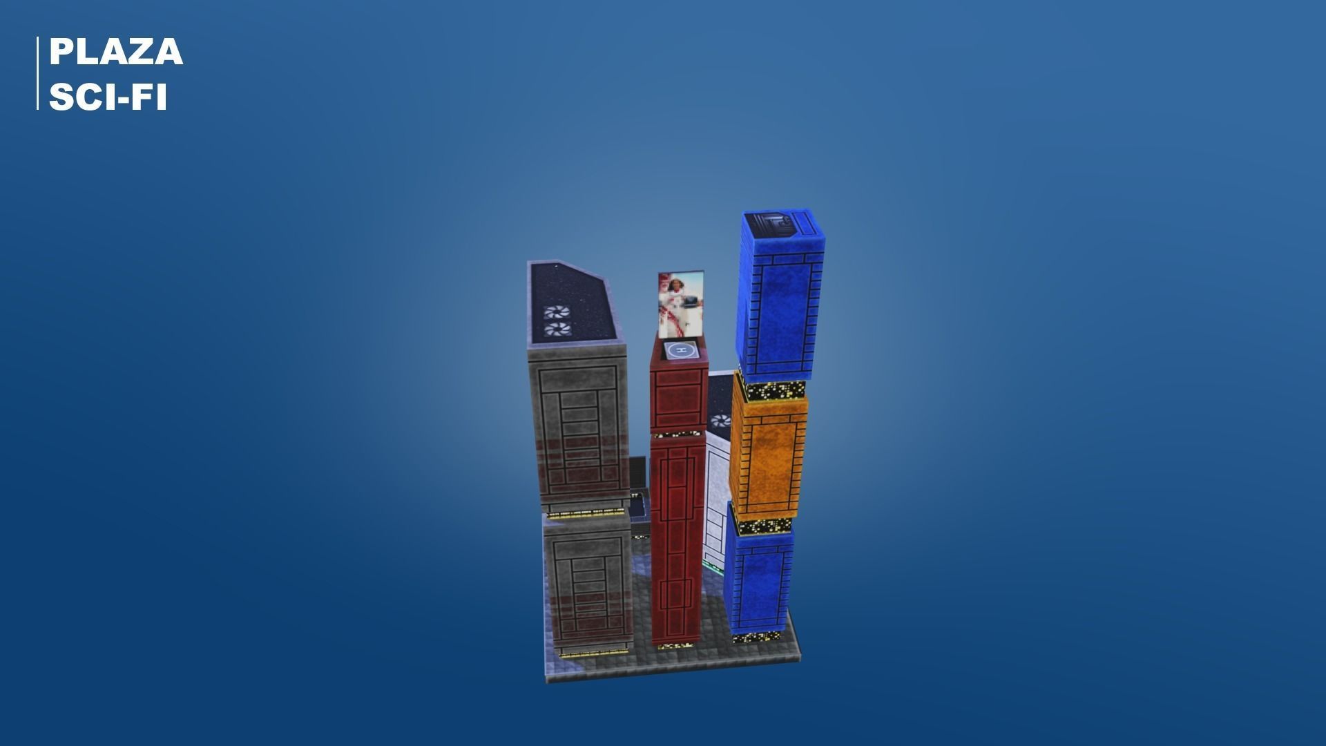 Low Poly Sci-Fi Building 6 - Plaza - Pixel City 3D Asset Pack Low-poly 3D model_5