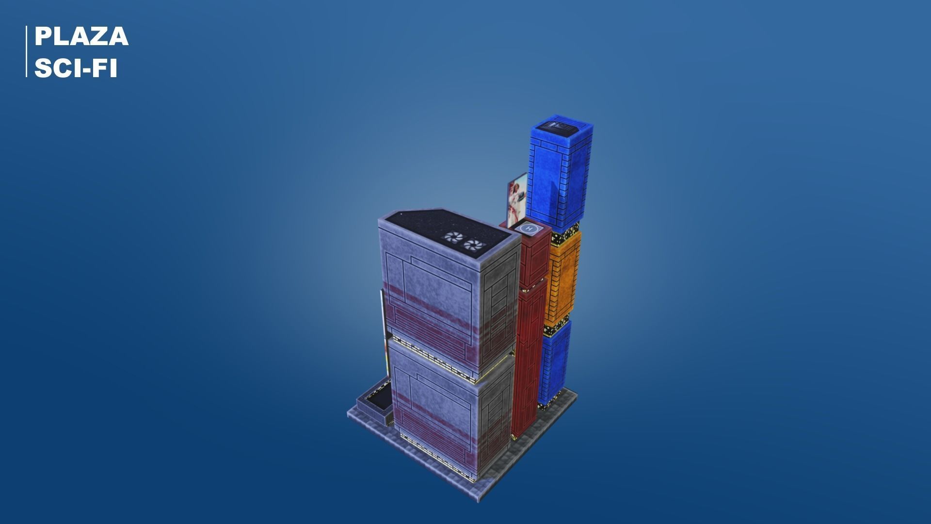 Low Poly Sci-Fi Building 6 - Plaza - Pixel City 3D Asset Pack Low-poly 3D model_4