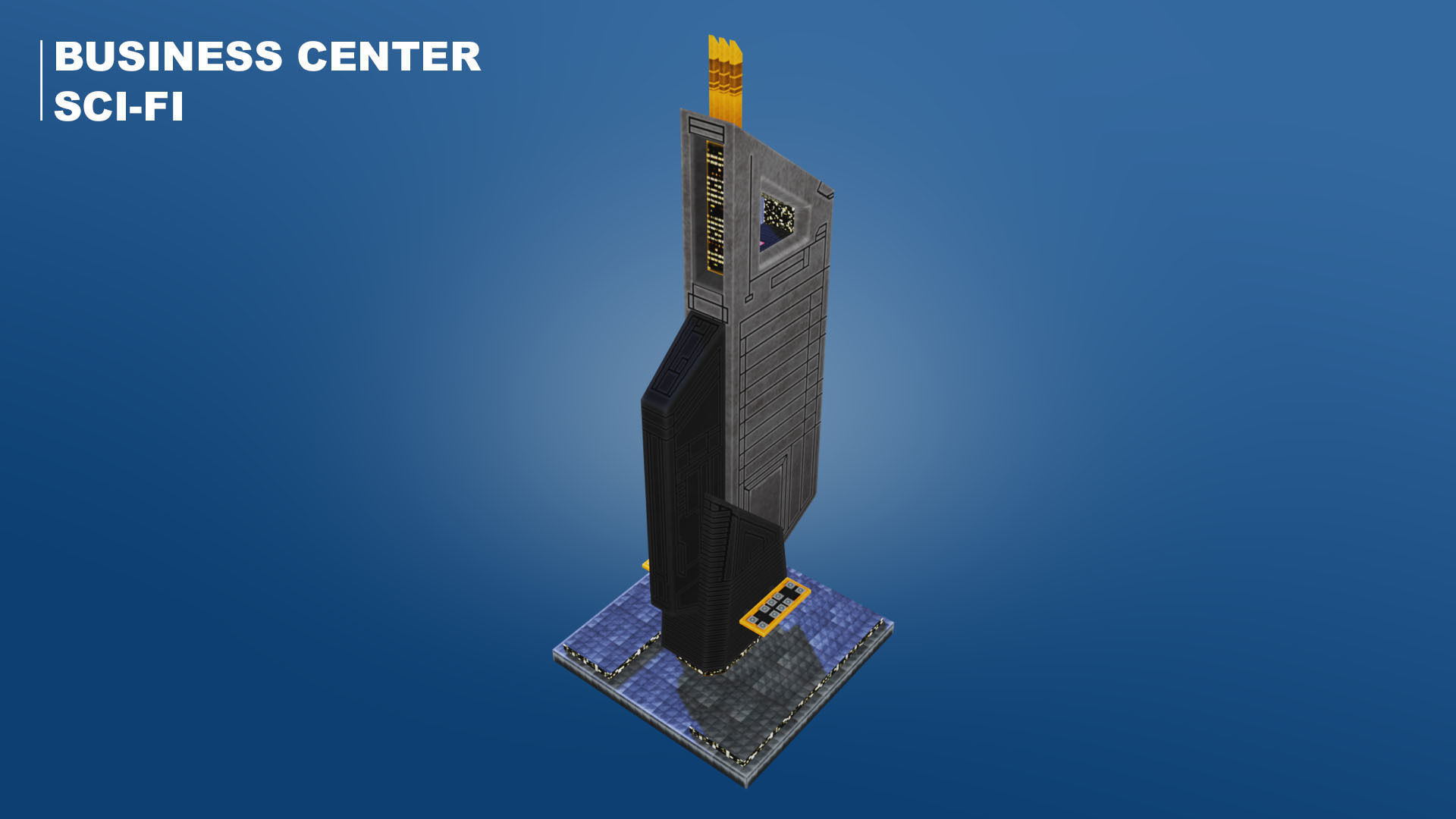 Low Poly Sci-Fi Building 7 - Office - Pixel City 3D Asset Pack Low-poly 3D model_5