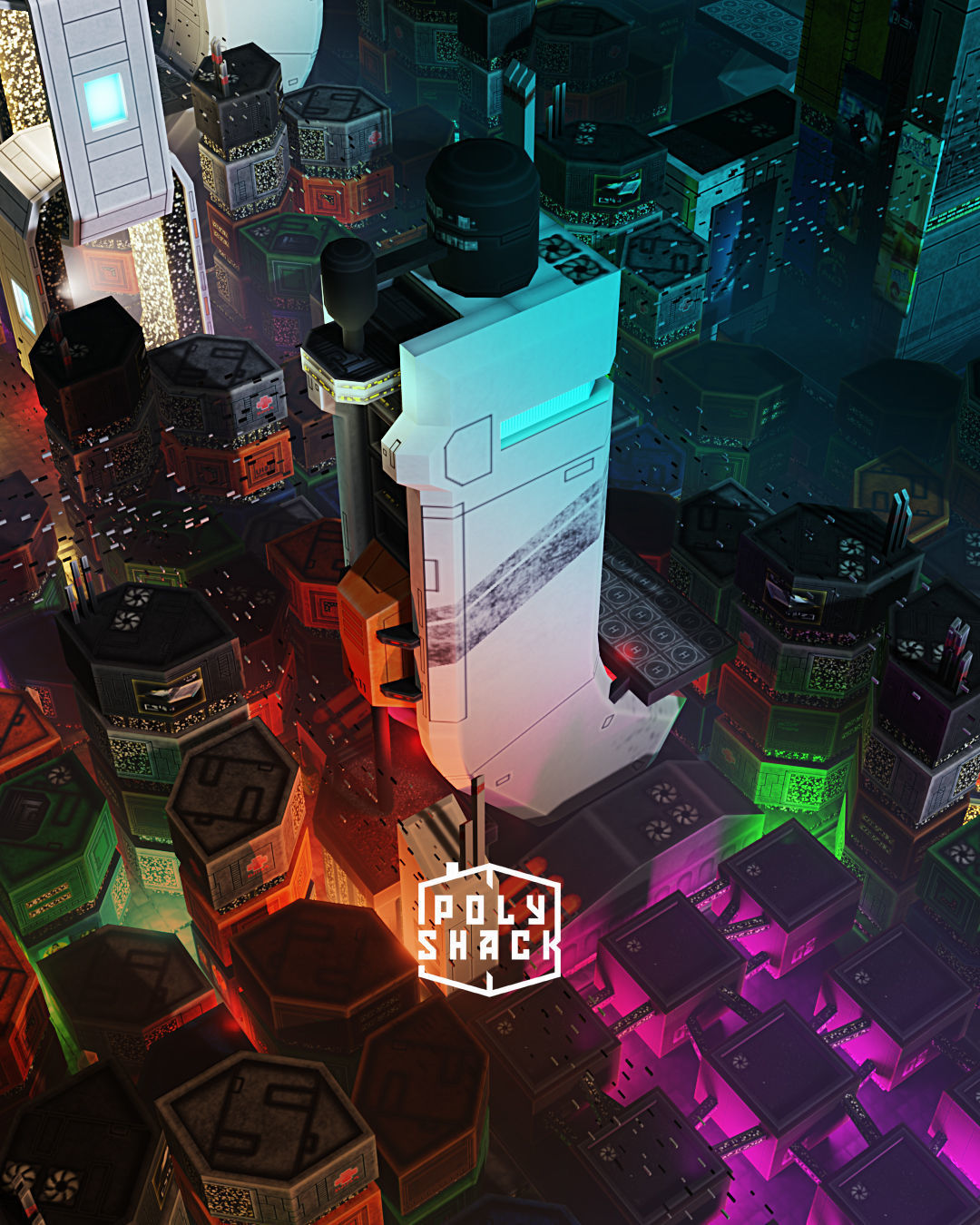 Low Poly Sci-Fi Building 7 - Office - Pixel City 3D Asset Pack Low-poly 3D model_9