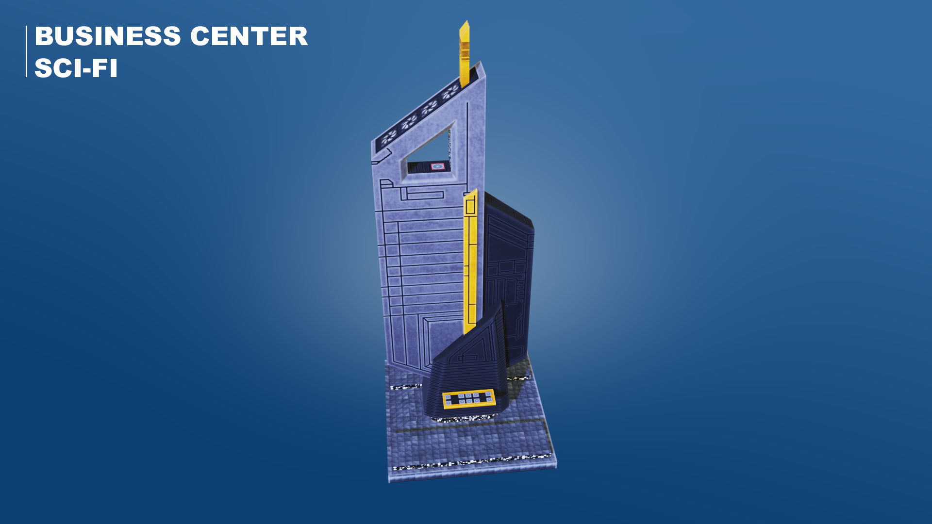 Low Poly Sci-Fi Building 7 - Office - Pixel City 3D Asset Pack Low-poly 3D model_2