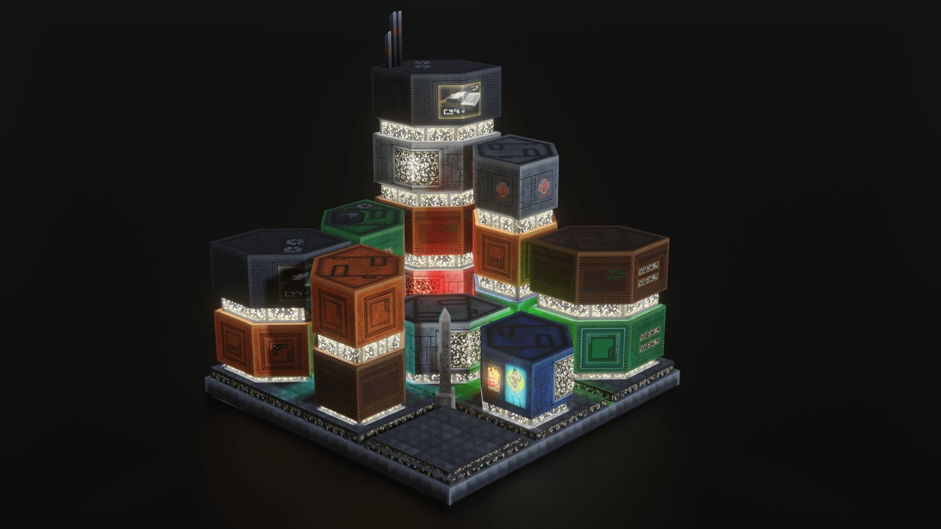 Low Poly Sci-Fi Building 10 - Slums 2 - Pixel City 3D Asset Pack Low-poly 3D model_2