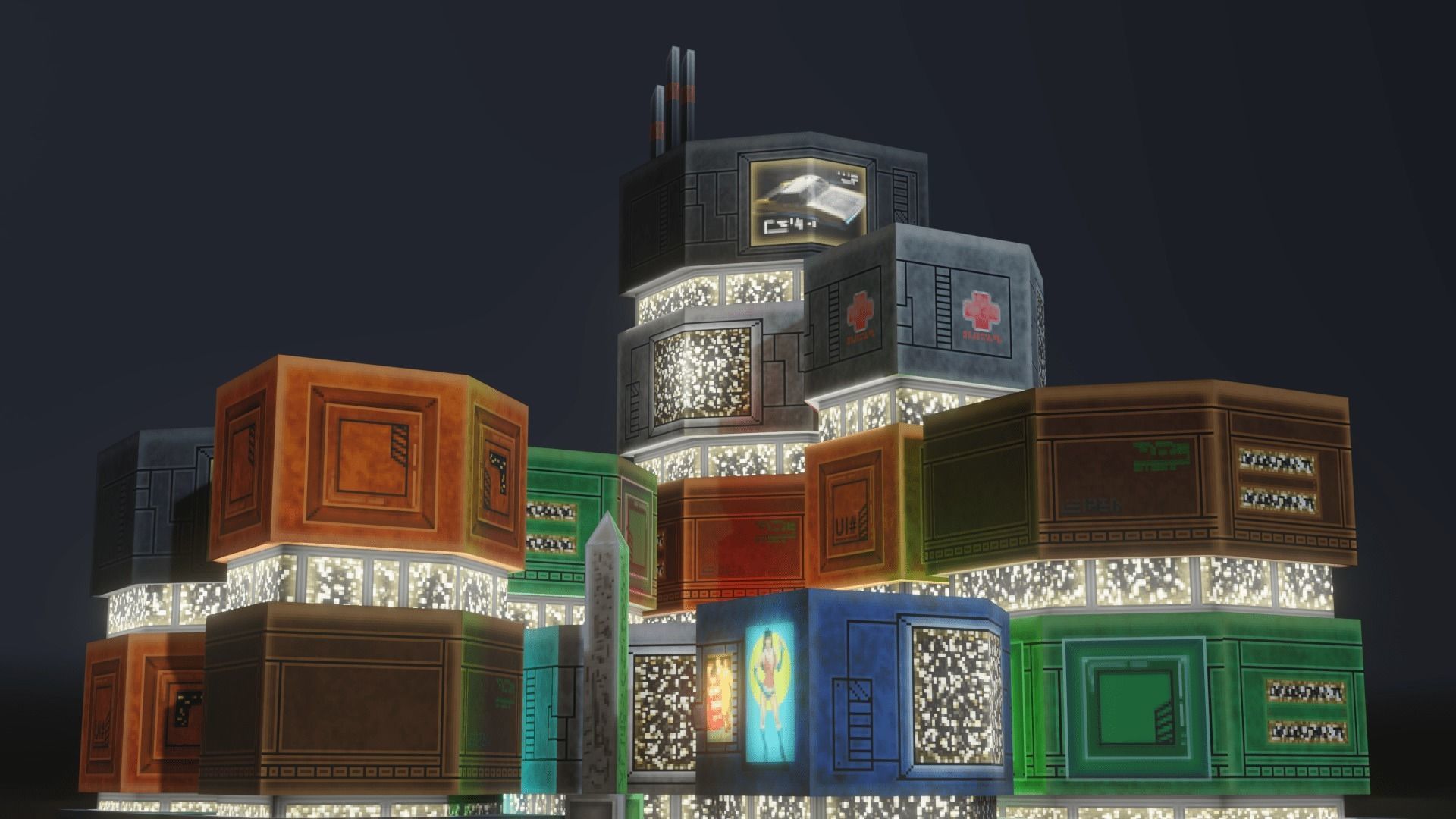 Low Poly Sci-Fi Building 10 - Slums 2 - Pixel City 3D Asset Pack Low-poly 3D model_3