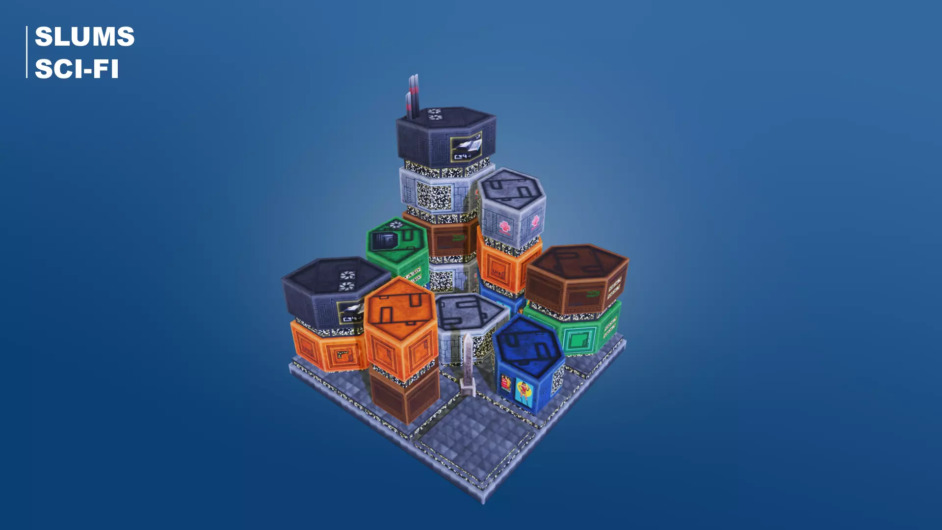 Low Poly Sci-Fi Building 10 - Slums 2 - Pixel City 3D Asset Pack Low-poly 3D model_0