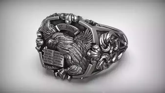 Eagle Of Saint John Apostle Evangelist Cross Pattern Signet