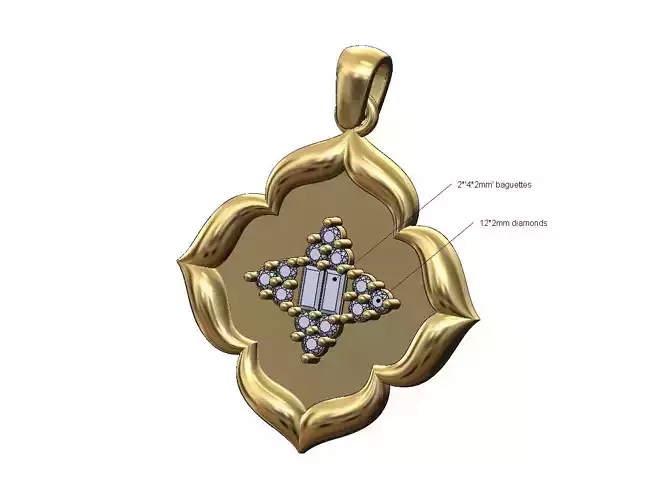 Star baguette and diamond cluster floral window pendant