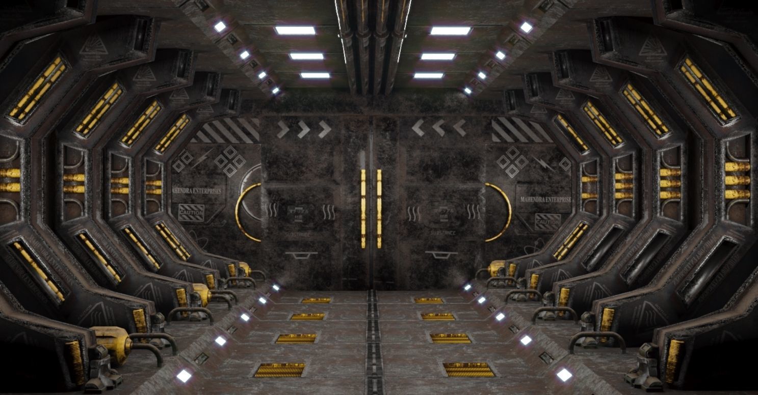 Tunnel futuristic spaceship corridor Free low-poly 3D model_4