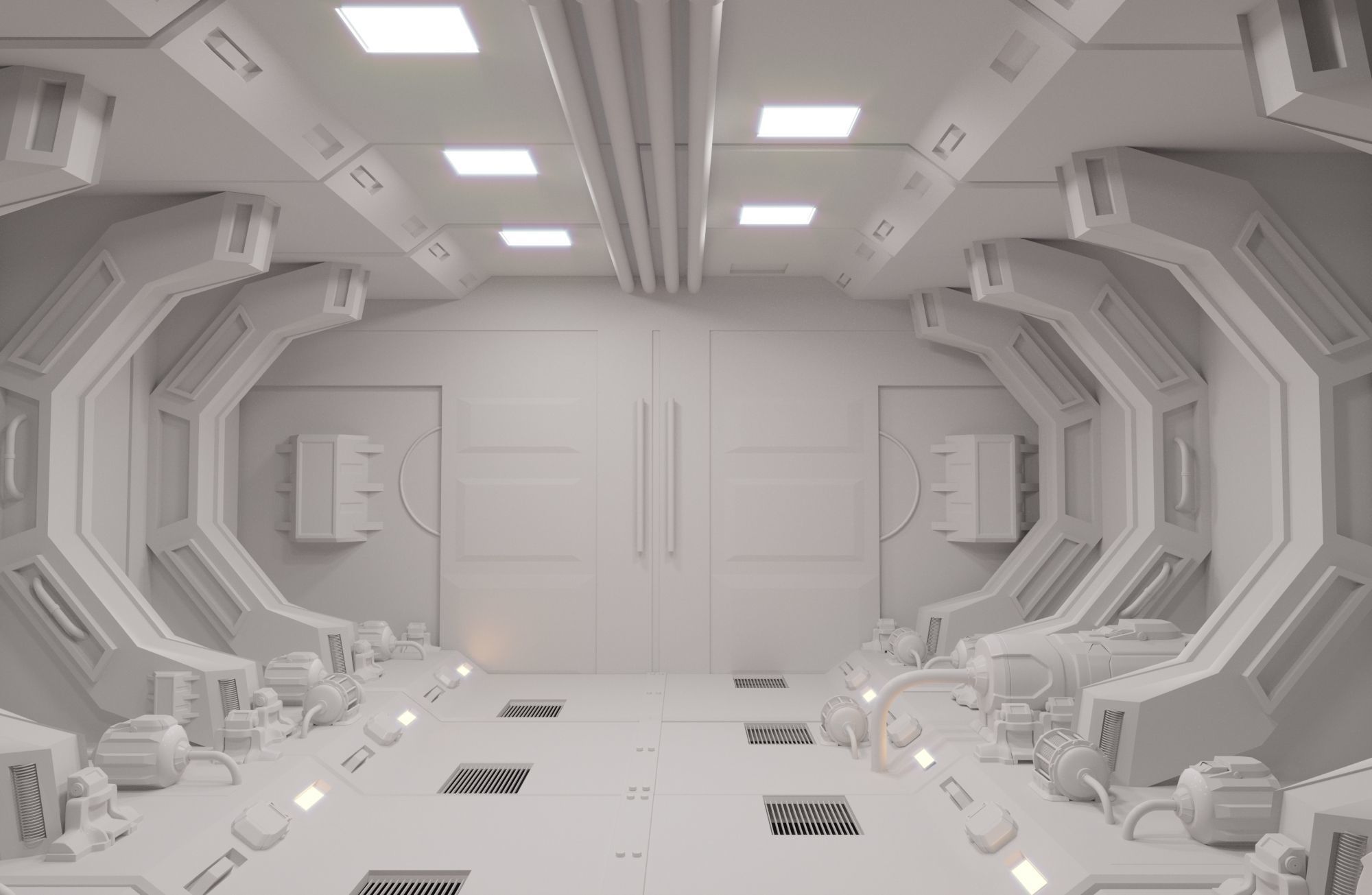 Tunnel futuristic spaceship corridor Free low-poly 3D model_2