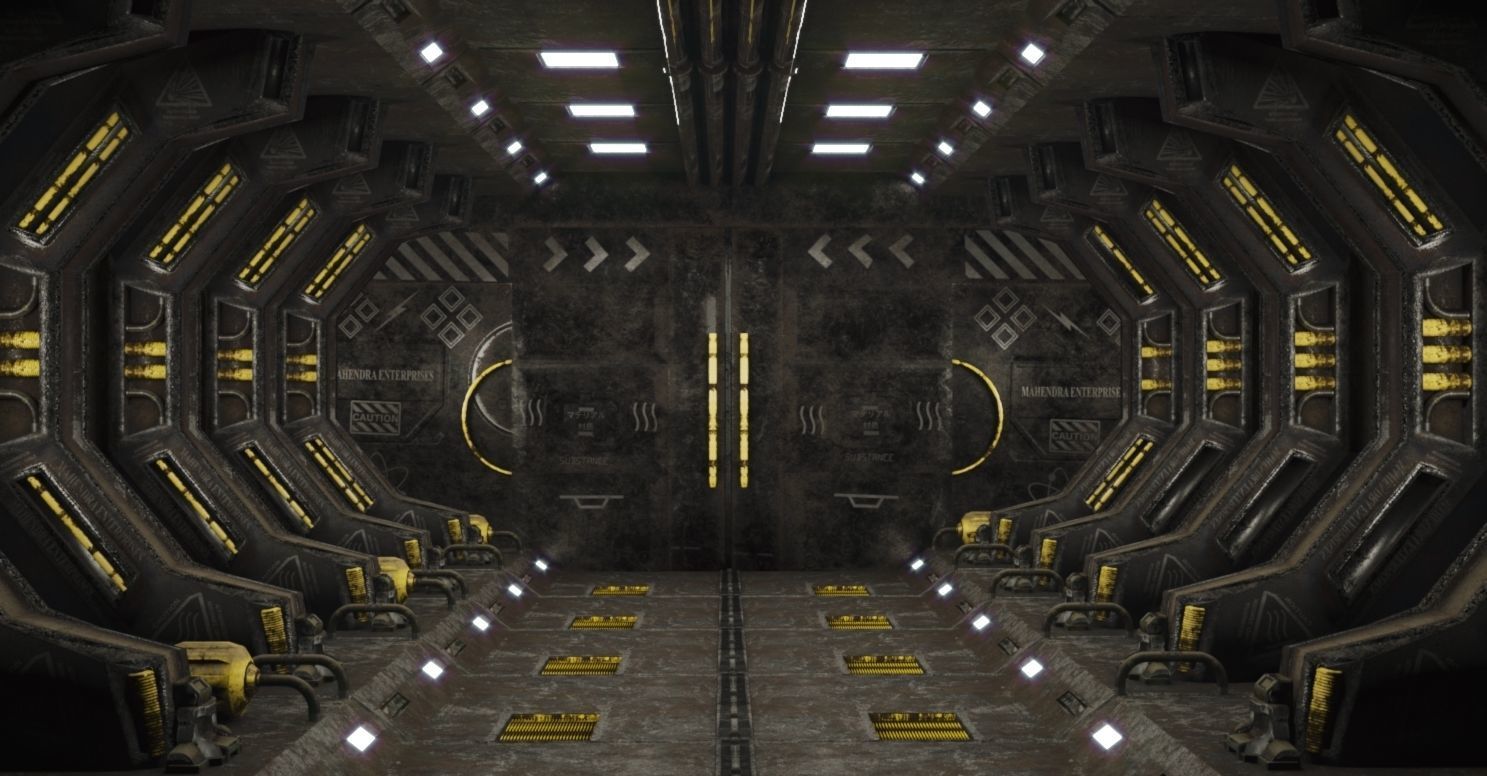 Tunnel futuristic spaceship corridor Free low-poly 3D model_3