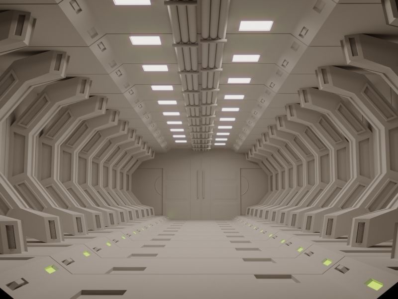 Tunnel futuristic spaceship corridor Free low-poly 3D model_1