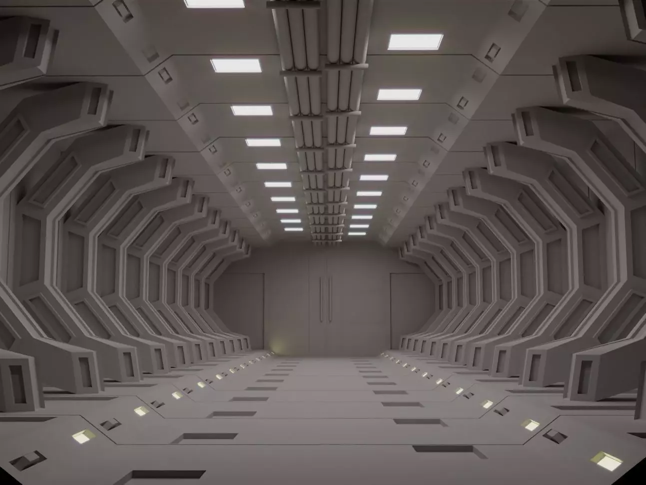 Tunnel futuristic spaceship corridor Free low-poly 3D model_0