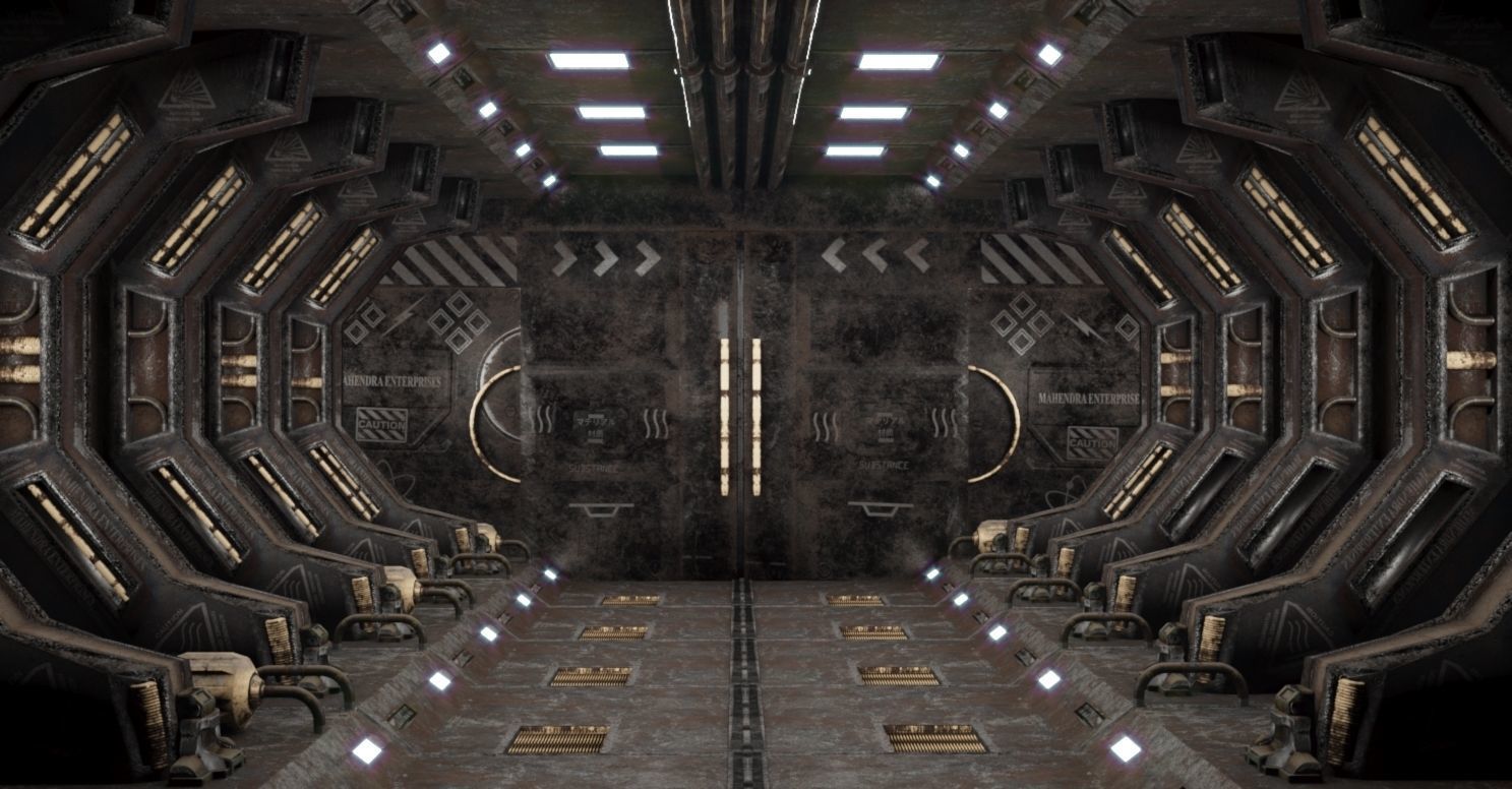 Tunnel futuristic spaceship corridor Free low-poly 3D model_5