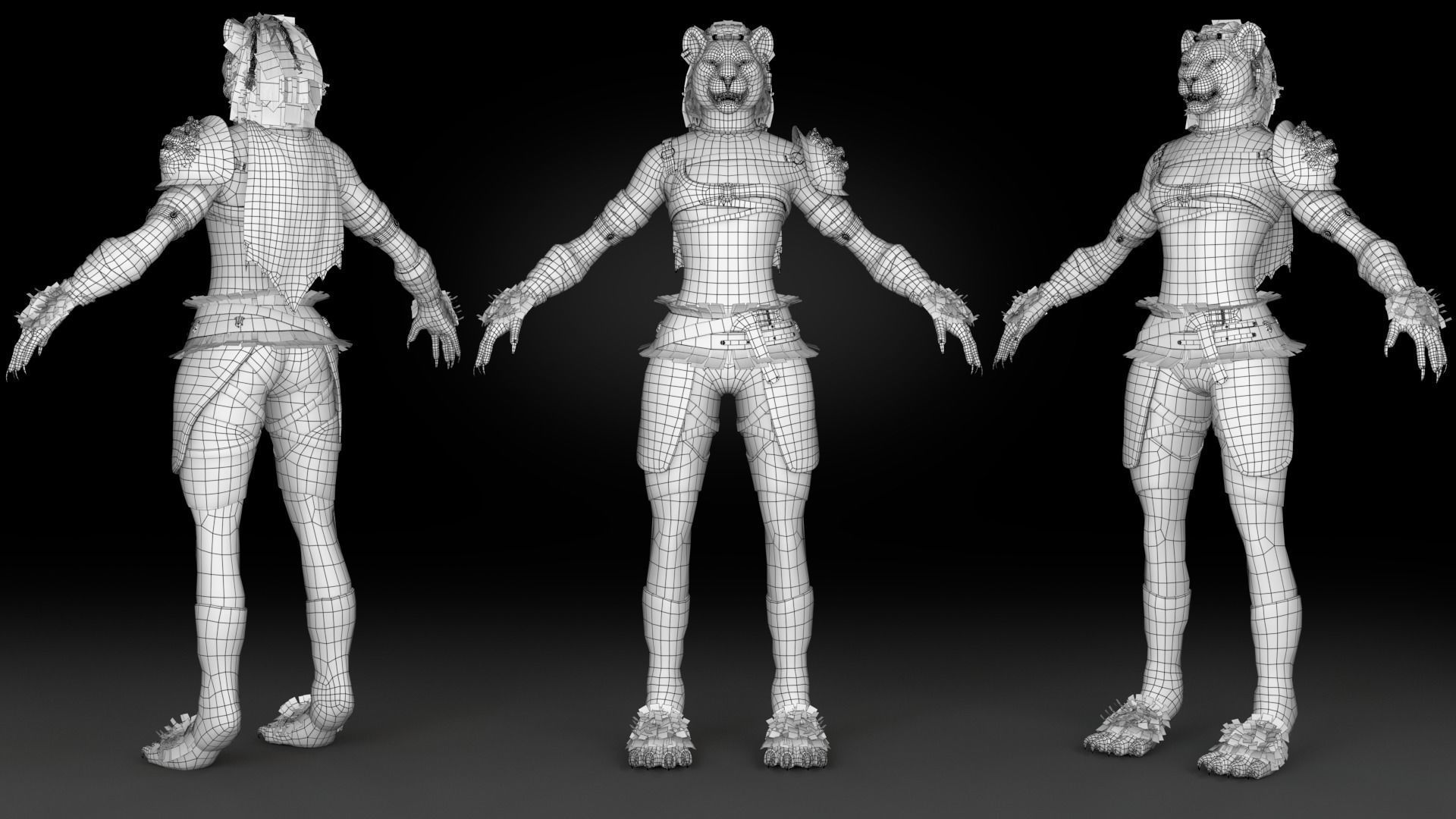 Cat Female Warrior Rigged Low-poly Low-poly 3D model_9