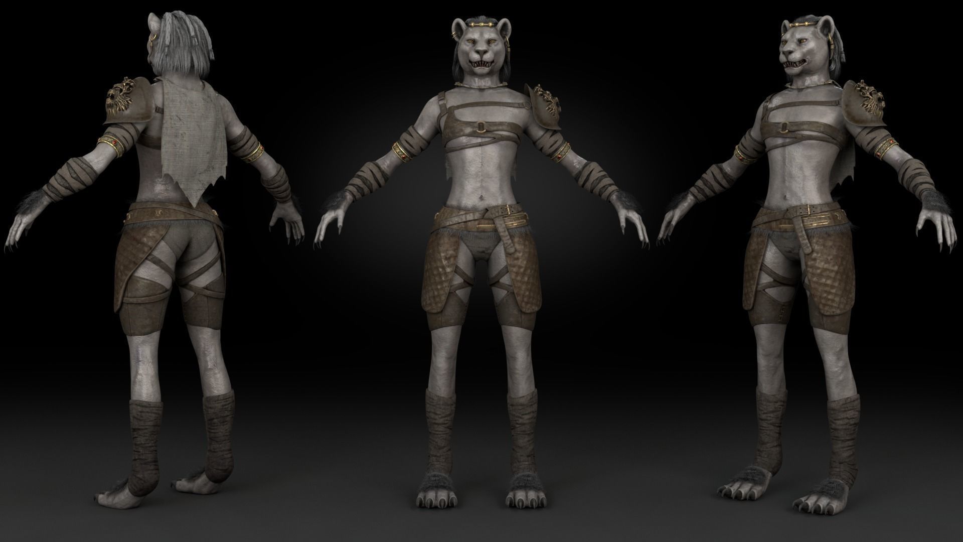Cat Female Warrior Rigged Low-poly Low-poly 3D model_8