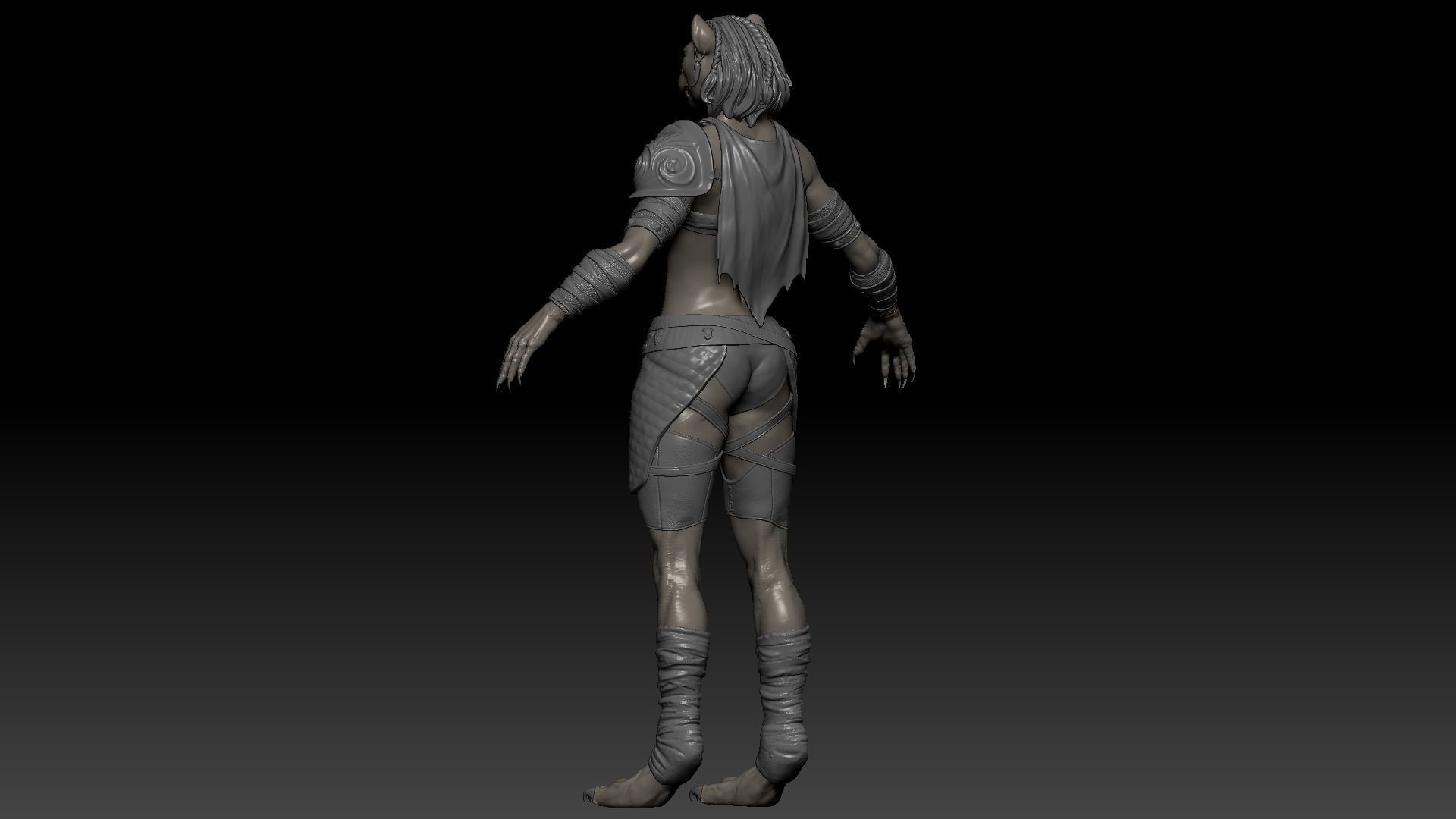 Cat Female Warrior Rigged Low-poly Low-poly 3D model_23