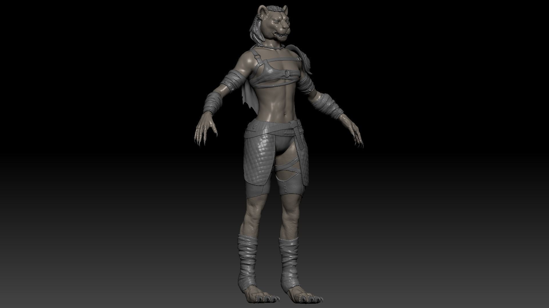 Cat Female Warrior Rigged Low-poly Low-poly 3D model_22