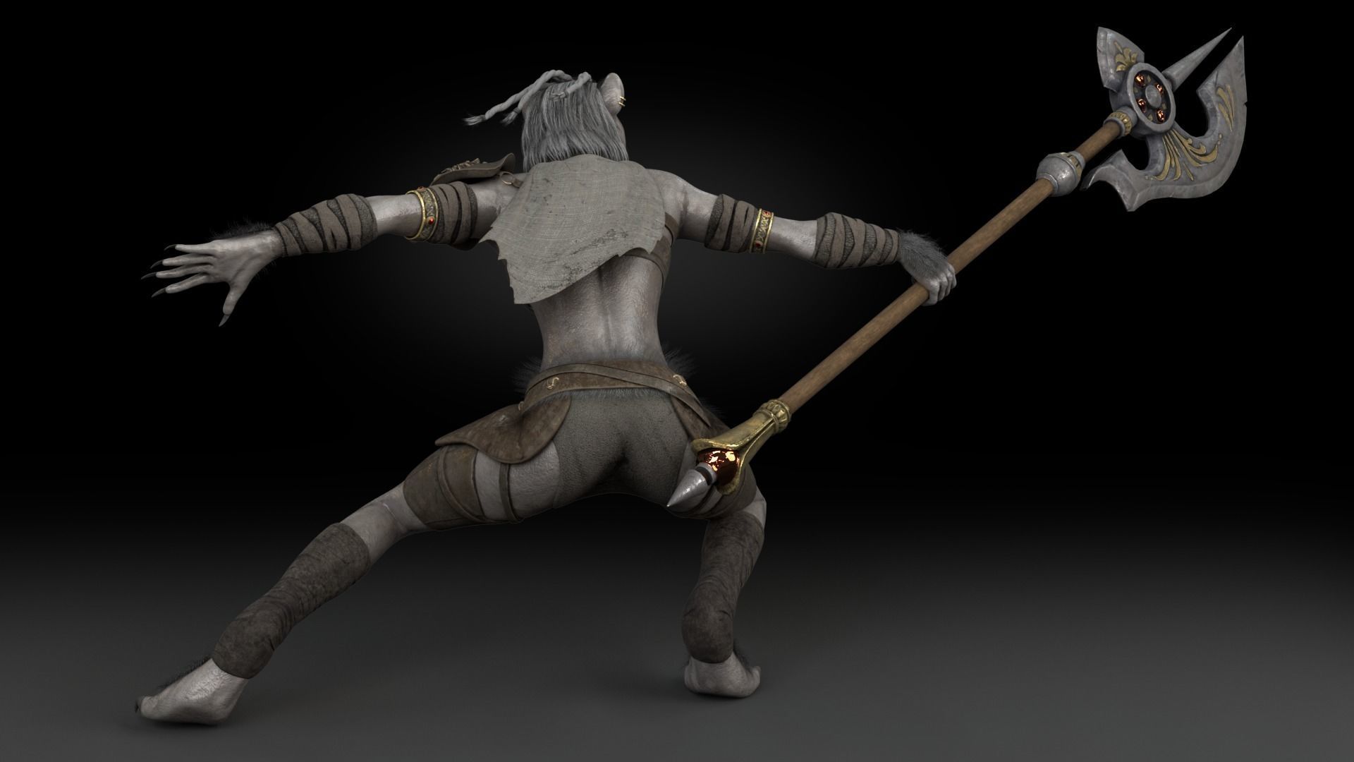 Cat Female Warrior Rigged Low-poly Low-poly 3D model_13