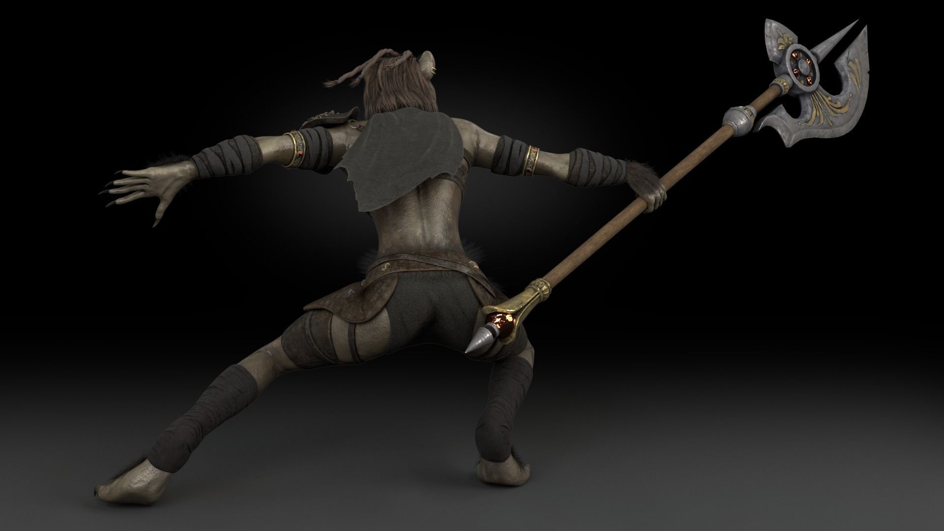 Cat Female Warrior Rigged Low-poly Low-poly 3D model_12