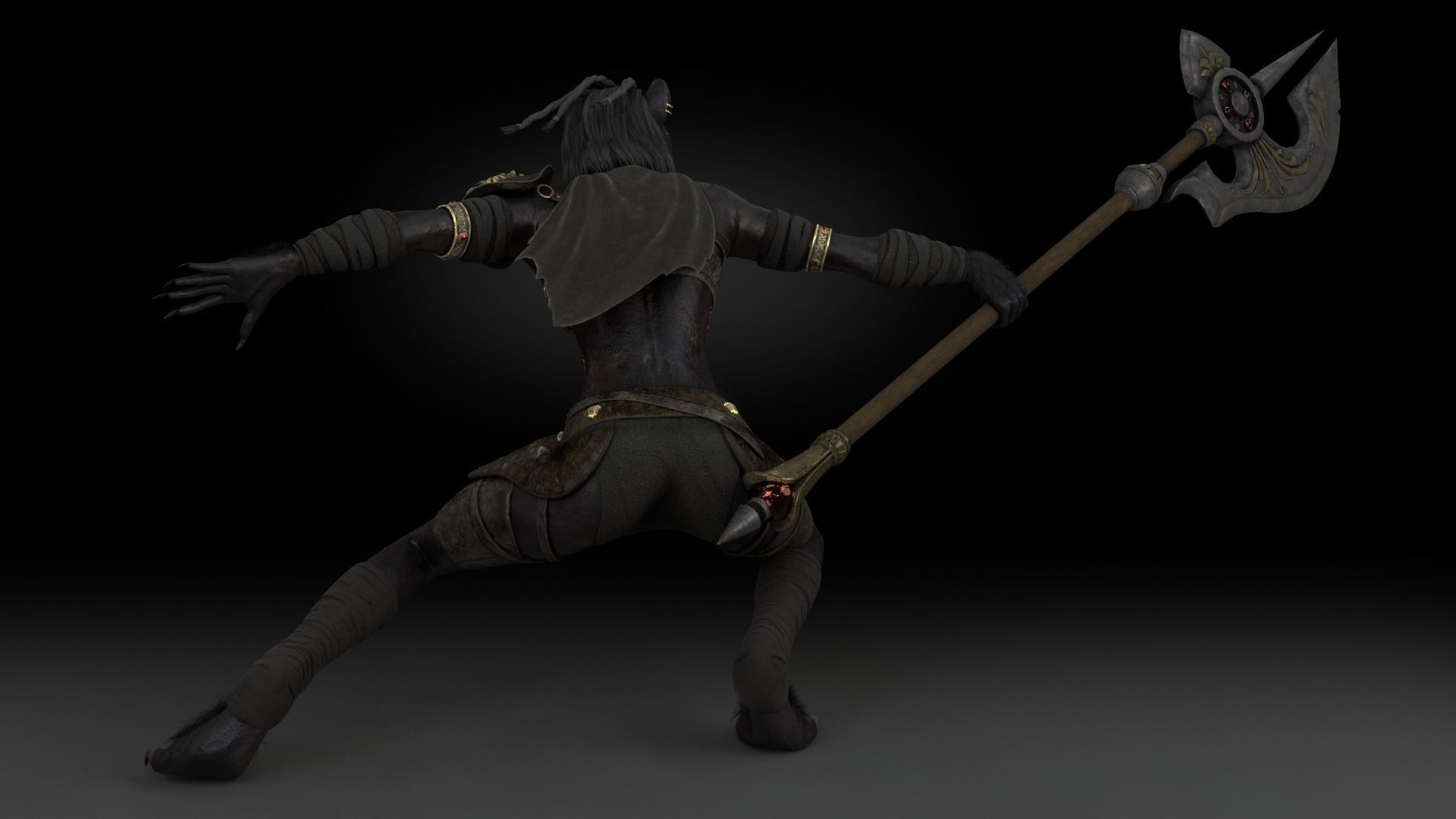 Cat Female Warrior Rigged Low-poly Low-poly 3D model_11