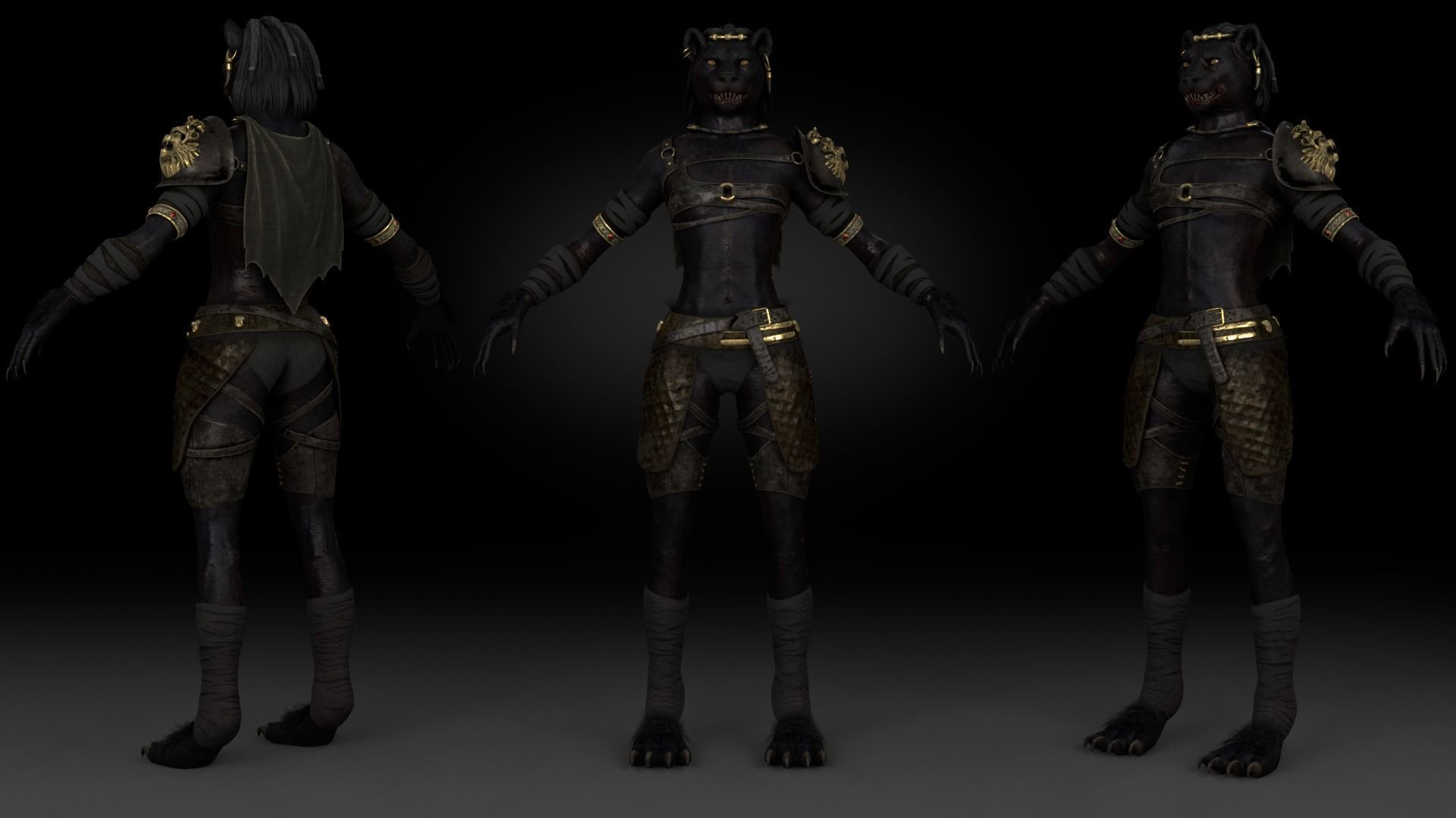 Cat Female Warrior Rigged Low-poly Low-poly 3D model_6