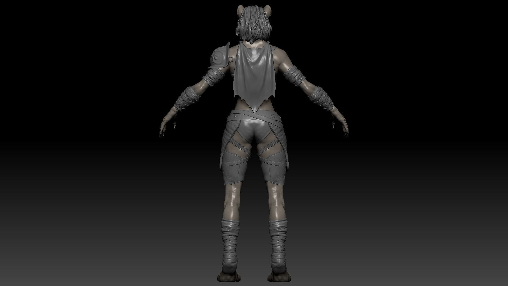 Cat Female Warrior Rigged Low-poly Low-poly 3D model_25