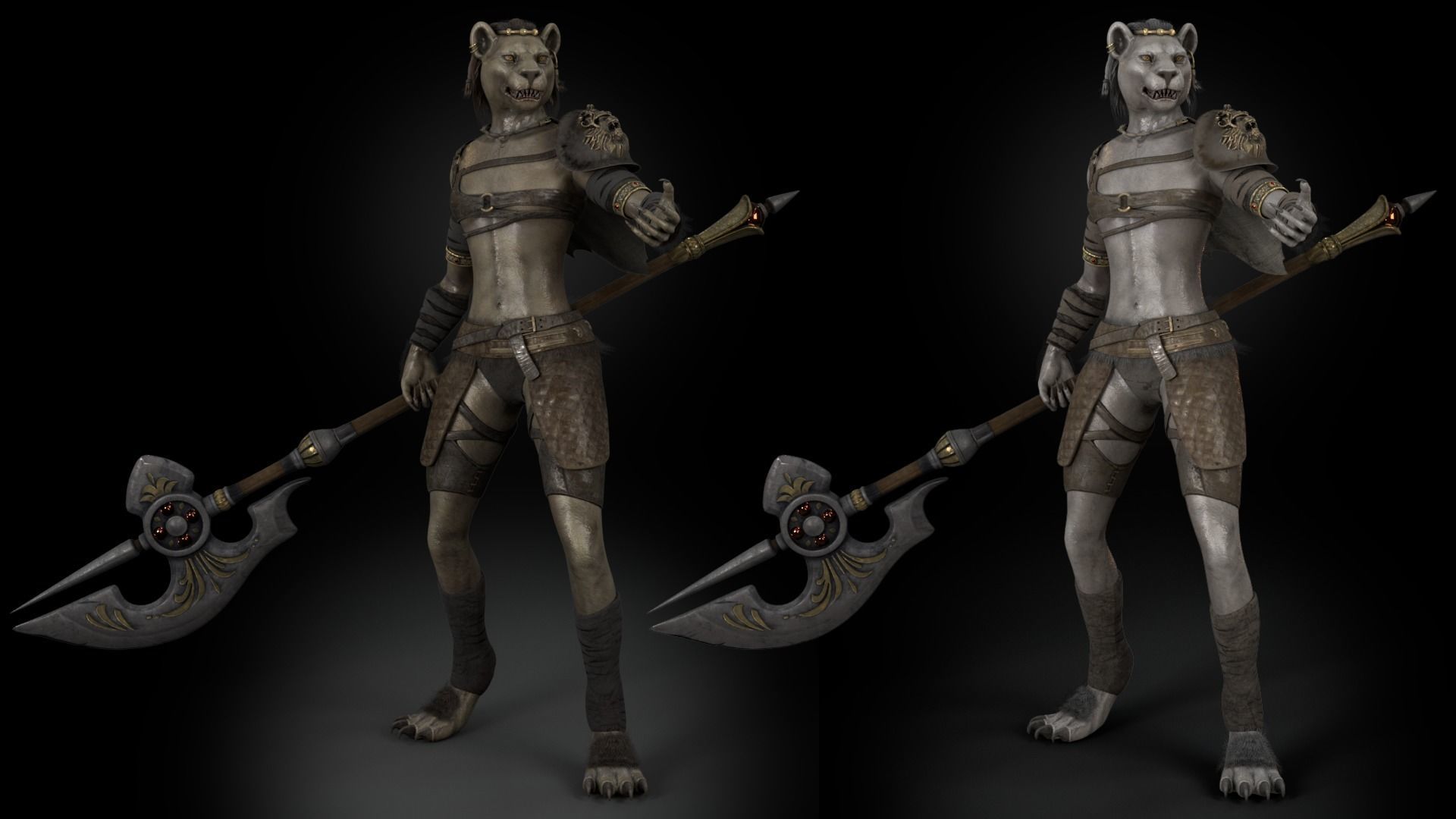 Cat Female Warrior Rigged Low-poly Low-poly 3D model_14